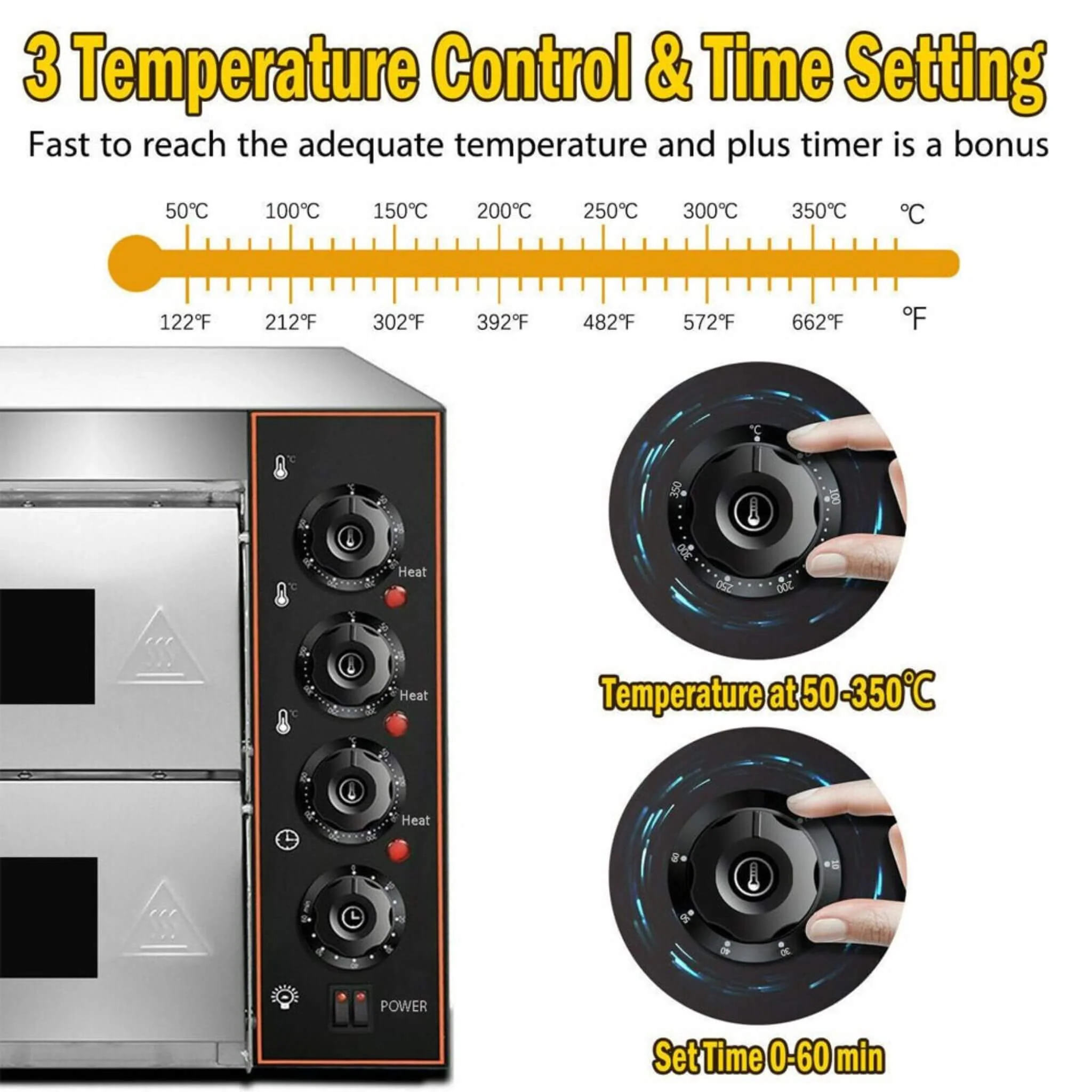 Heavy-Duty 3KW Electric Commercial Stainless Steel Double Deck Pizza Oven (SAK81427) - Image 5