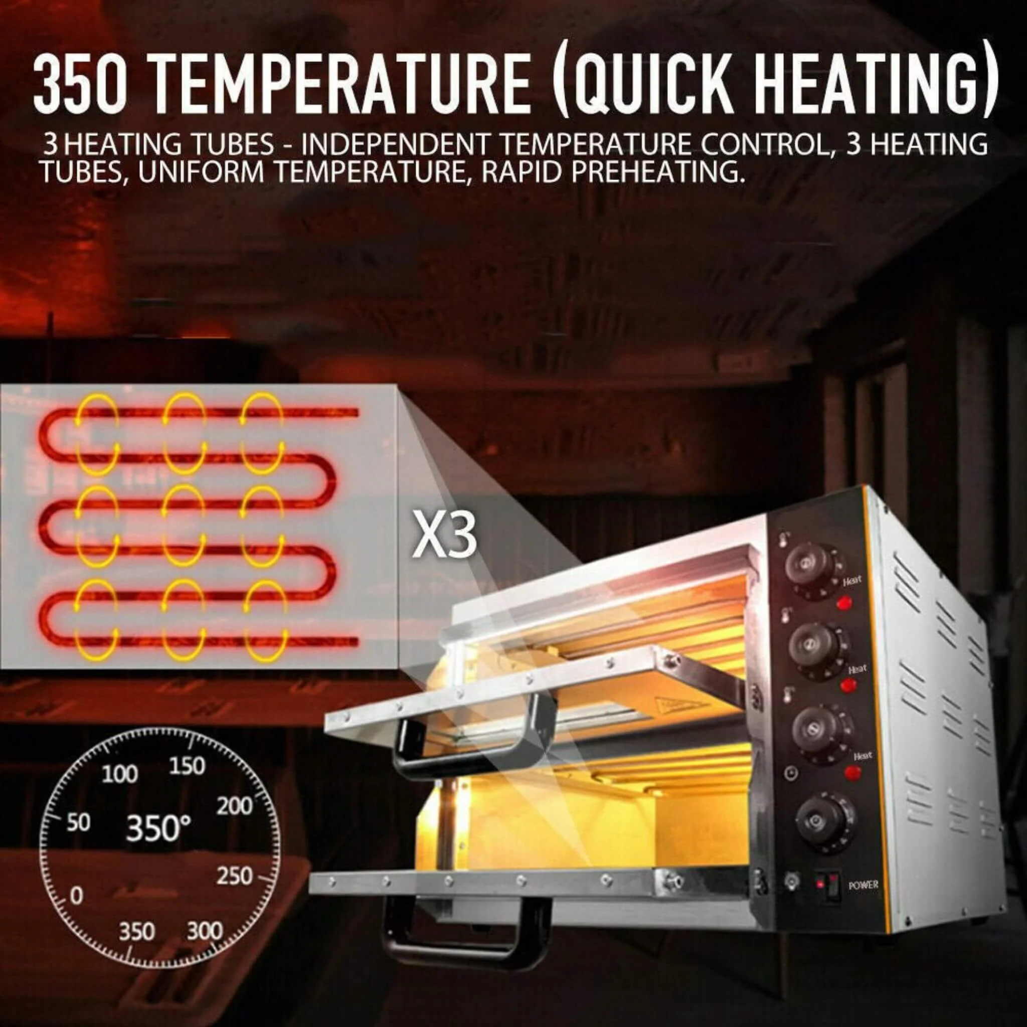 Heavy-Duty 3KW Electric Commercial Stainless Steel Double Deck Pizza Oven (SAK81427) - Image 6