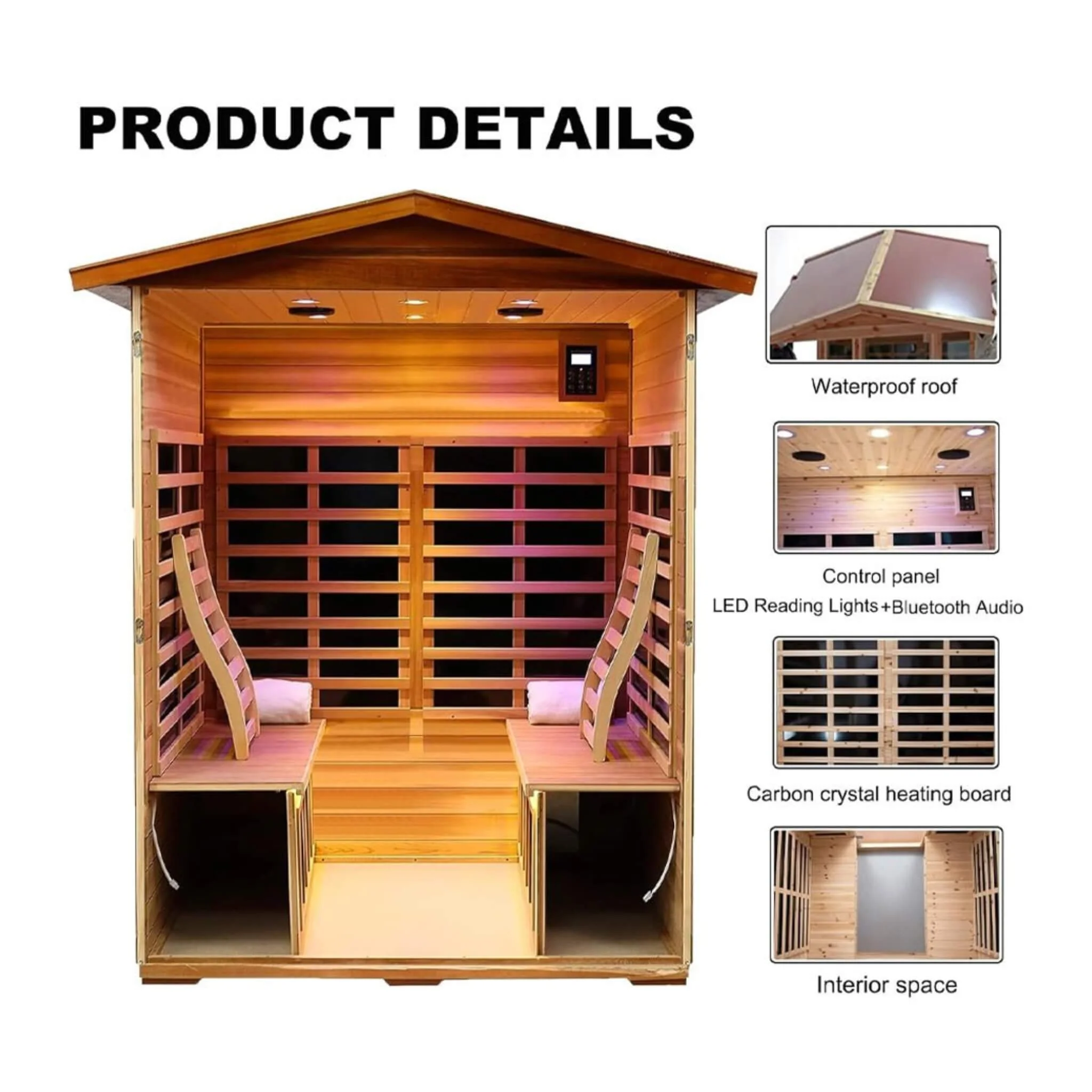 Thermoa Valois Premium 4-Person 2050W Luxury Low EMF Outdoor FAR Infrared Home Sauna With Bluetooth Audio (SAK15372) - Image 3
