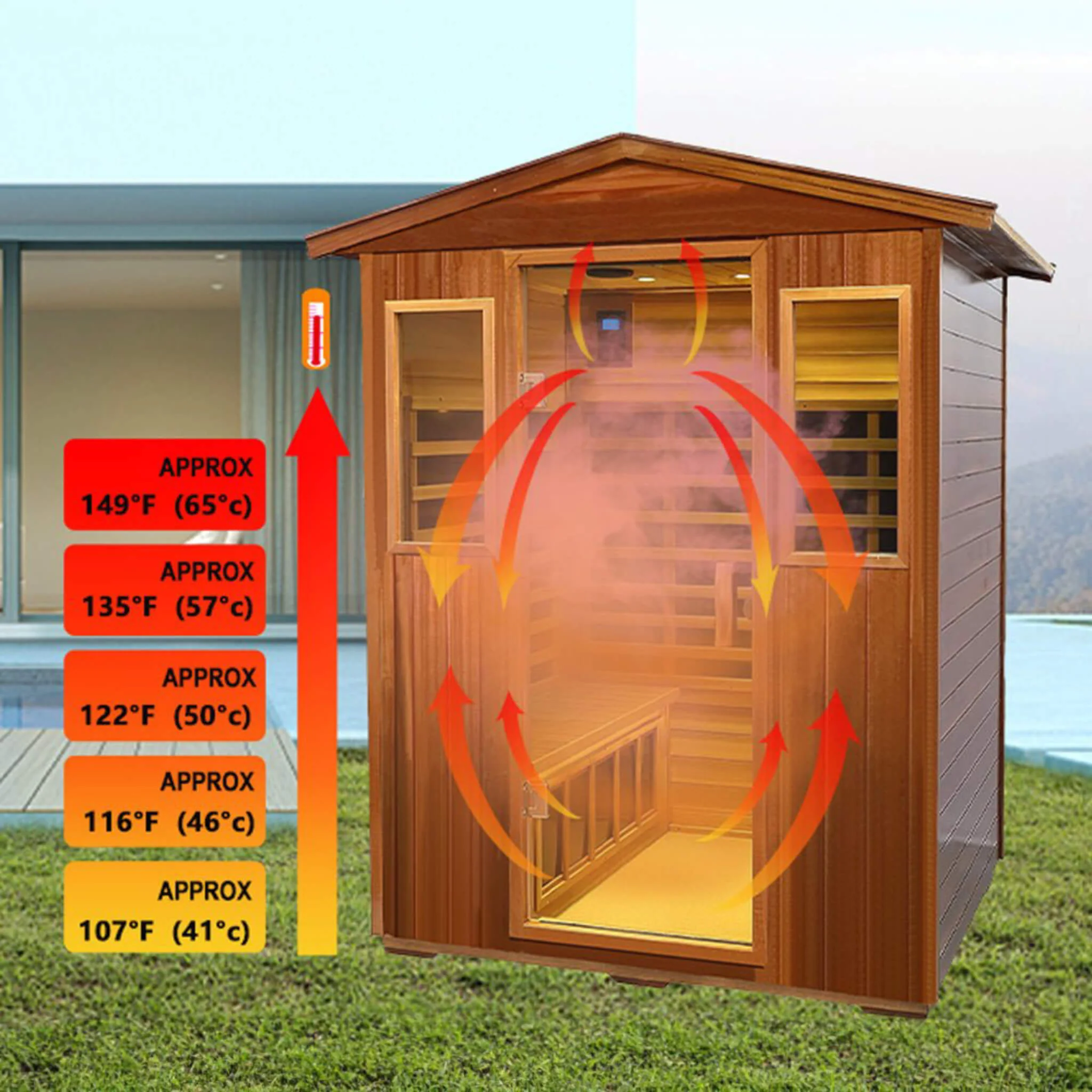Thermoa Valois Premium 4-Person 2050W Luxury Low EMF Outdoor FAR Infrared Home Sauna With Bluetooth Audio (SAK15372) - Image 8
