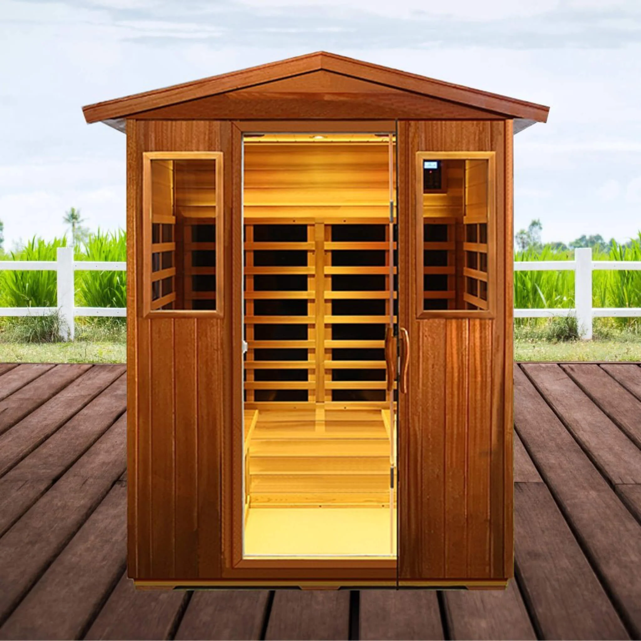 Thermoa Valois Premium 4-Person 2050W Luxury Low EMF Outdoor FAR Infrared Home Sauna With Bluetooth Audio (SAK15372) - Image 9