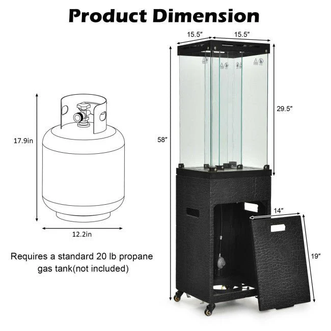 41K BTU Outdoor Propane Gas Patio Heater W/ Lockable Wheels (SAK98052) - Image 14