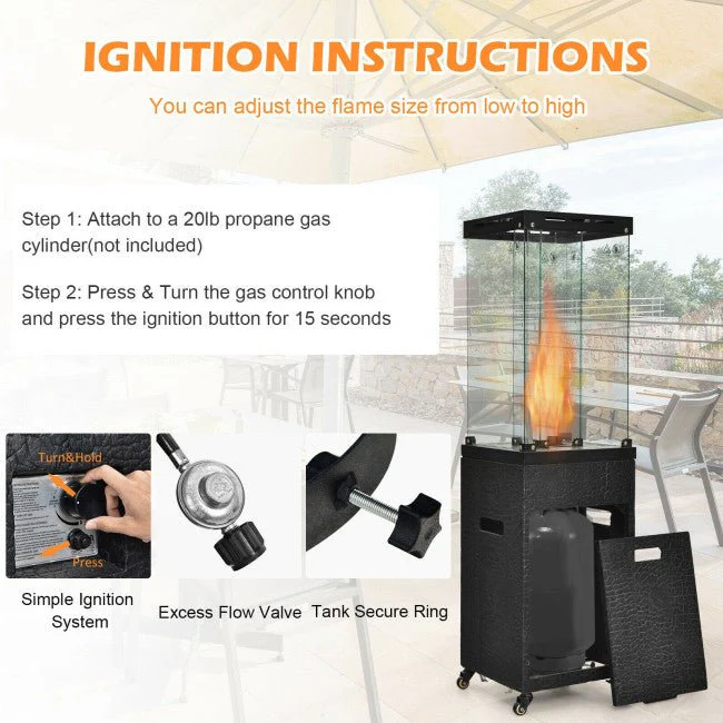 41K BTU Outdoor Propane Gas Patio Heater W/ Lockable Wheels (SAK98052) - Image 9