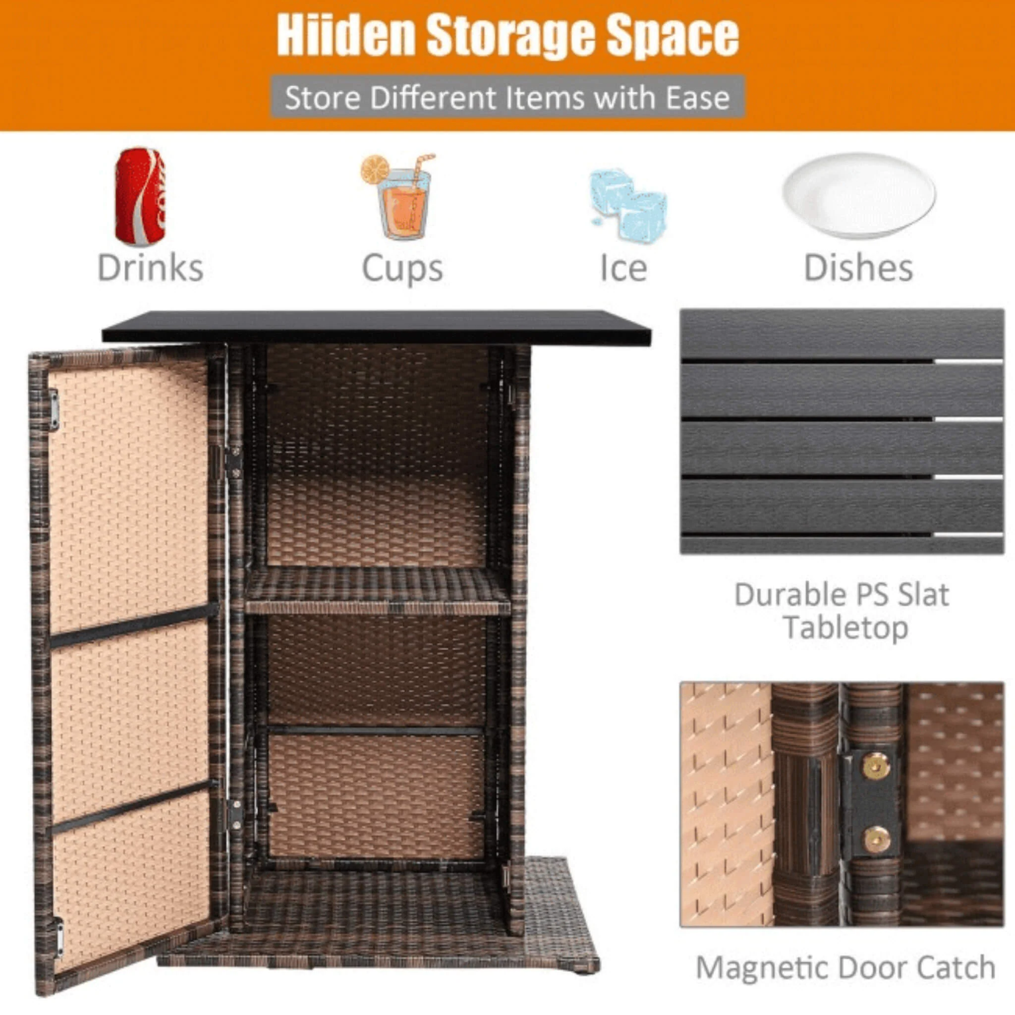 Alora 5-Piece Patio Rattan Bar Table Stool Set With Hidden Storage Shelf & Cushions (SAK14645) - Image 7