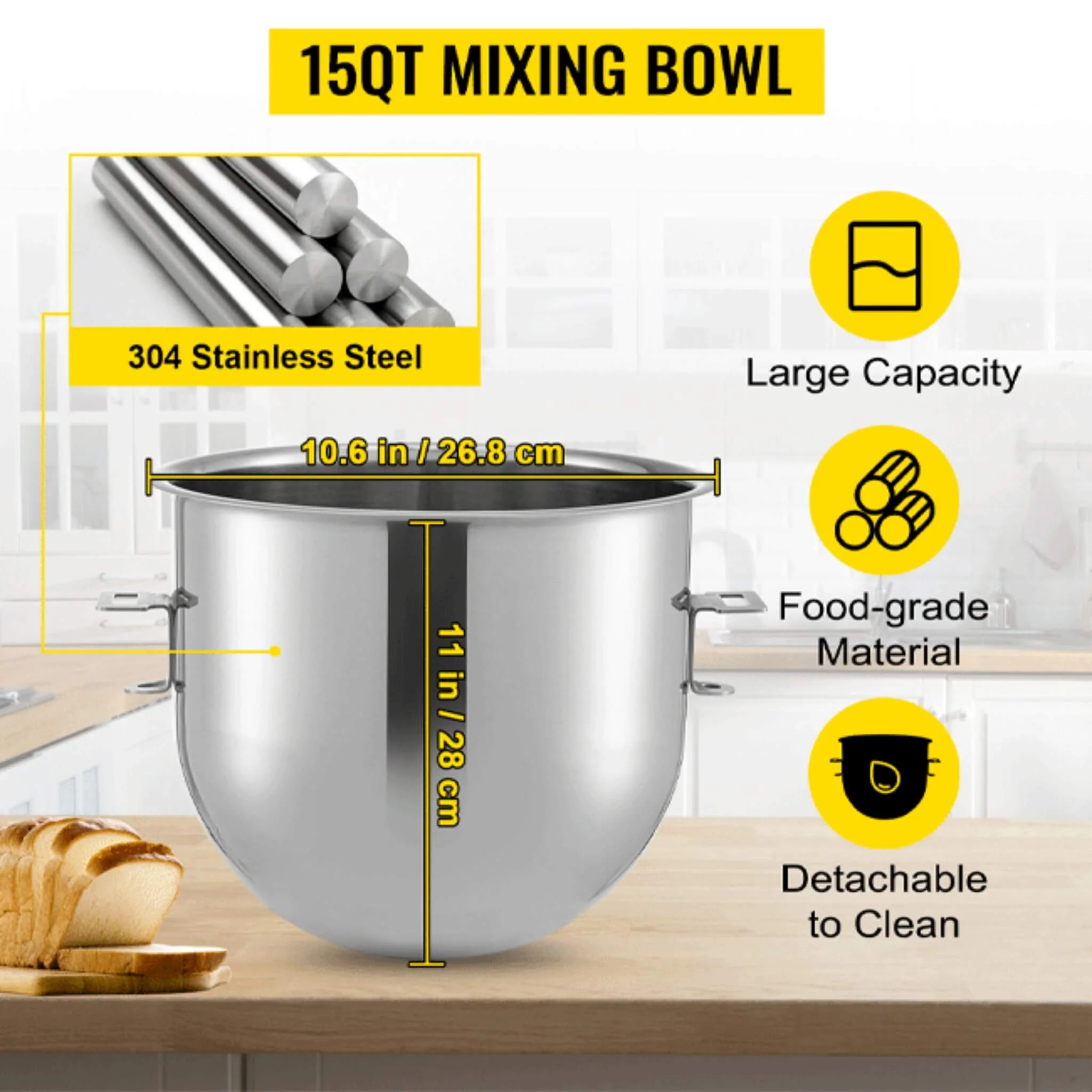 600W Commercial Dough Kneader Bakery Mixer Machine, 15QT (SAK95629) - Image 4