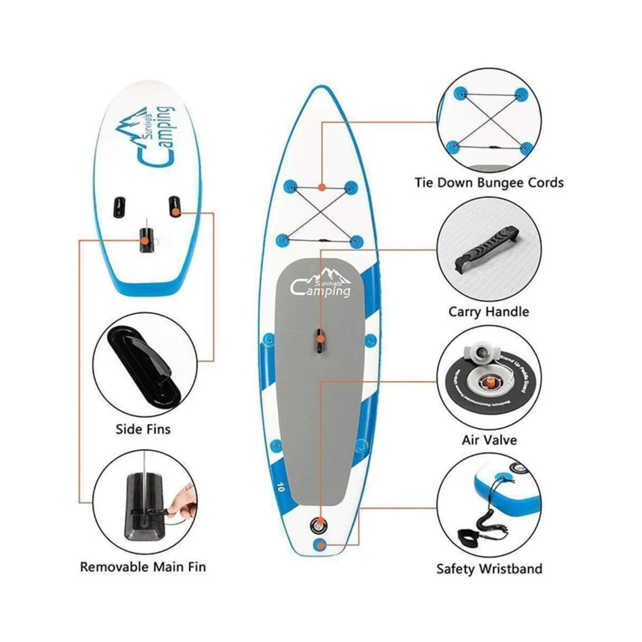 Camping Survivals 10/11FT Premium Blow Up SUP Surfboard W/ Complete Kit (SAK98615) - Image 9