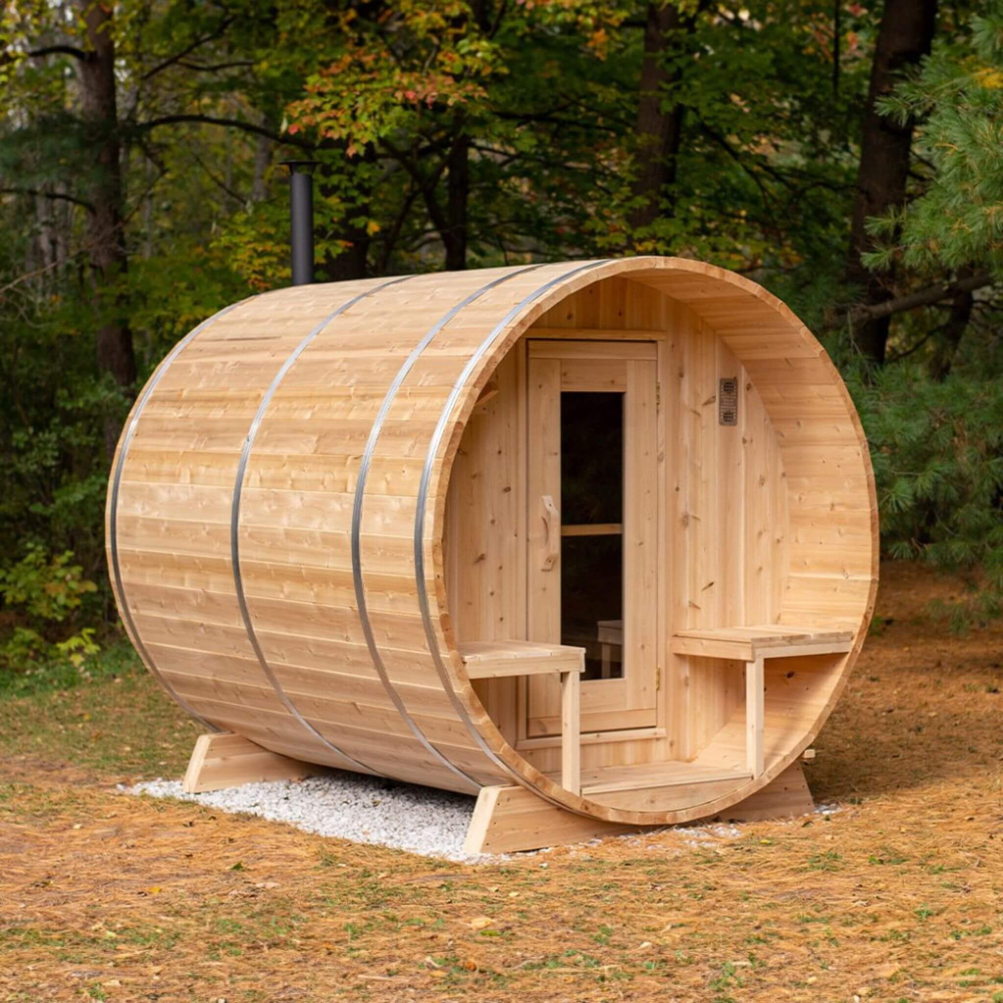 Dundalk Leisurecraft 4-Person Canadian Timber Serenity Barrel Sauna With Solid Wood Benches [CTC2245W] (SAK94862) - Image 5