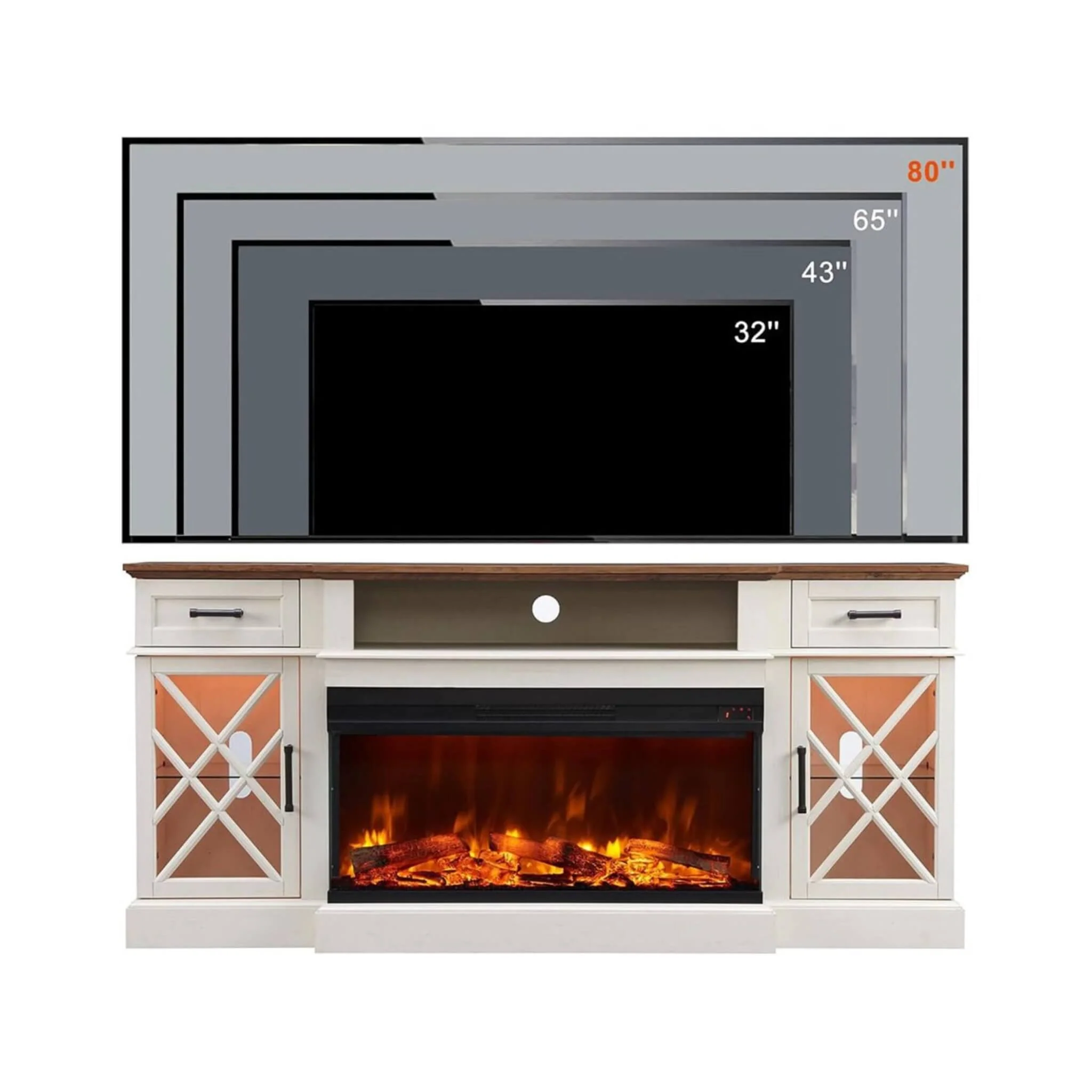 Nuvia Electric 70-Inch Fireplace TV Stand With Glass Door Storage Cabinet (SAK58627) - Image 7