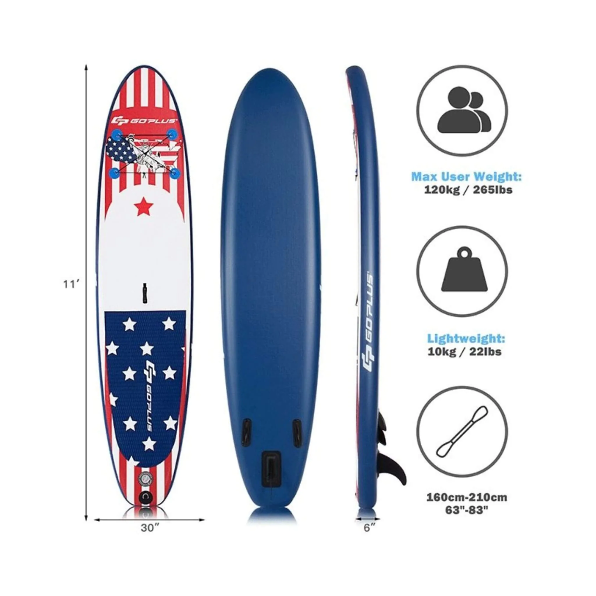 GoPlus 11FT Inflatable Stand Up Surfboard Paddle Board W/ Aluminum Paddle (SAK58739) - Image 15