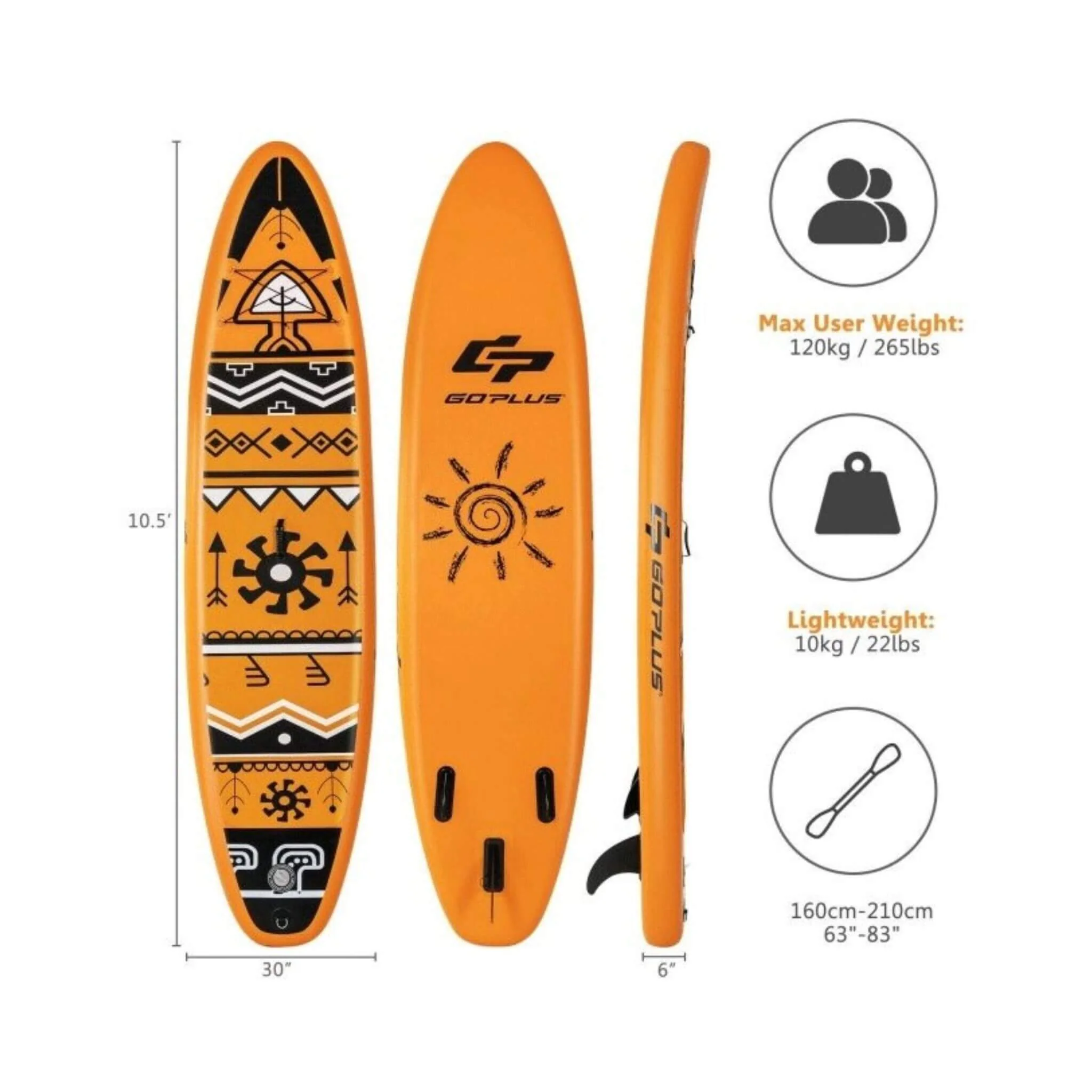 GoPlus 10.5FT Inflatable Stand Up Surfboard Paddle Board W/ SUP Aluminum Paddle (SAK95162) - Image 13