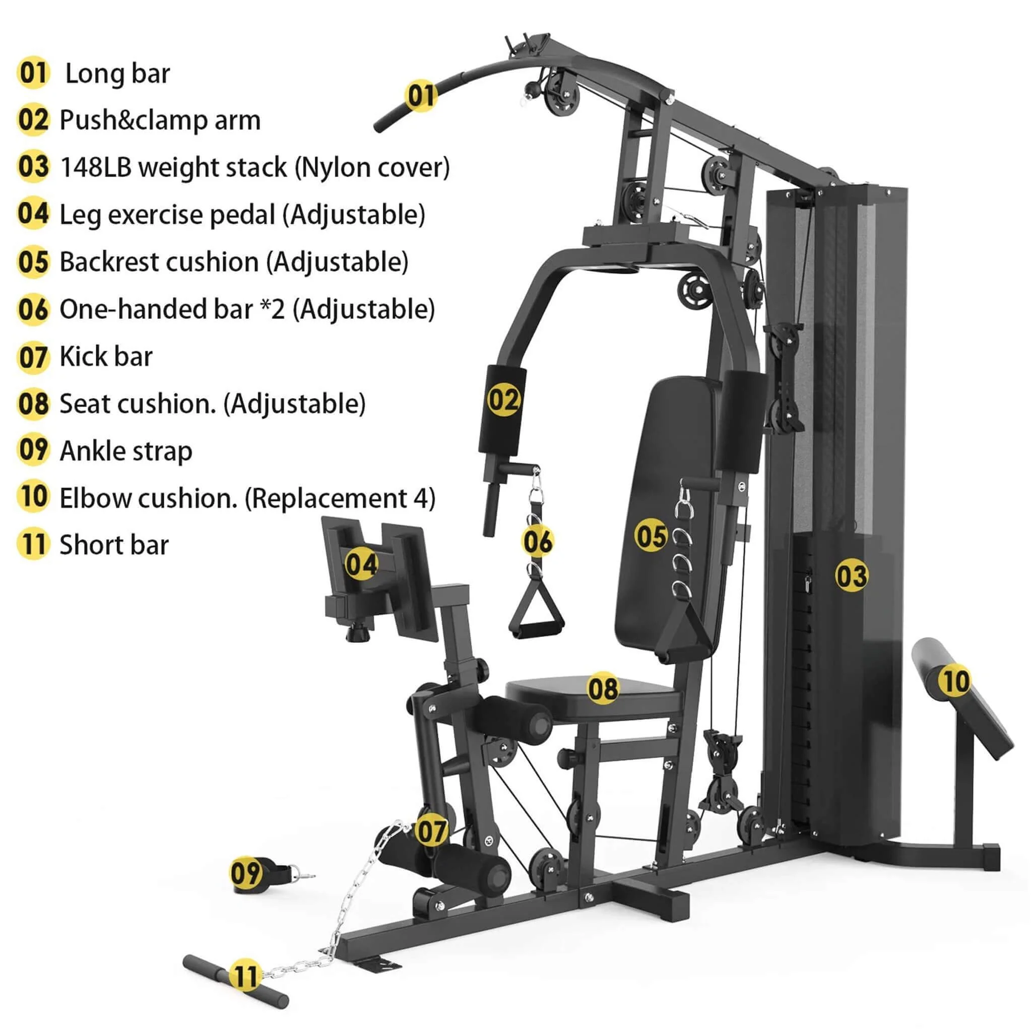 Rovix Heavy-Duty All-In-One Home Gym Workout Station For Full Body Strength Training, 150LBS (SAK12959) - Image 4
