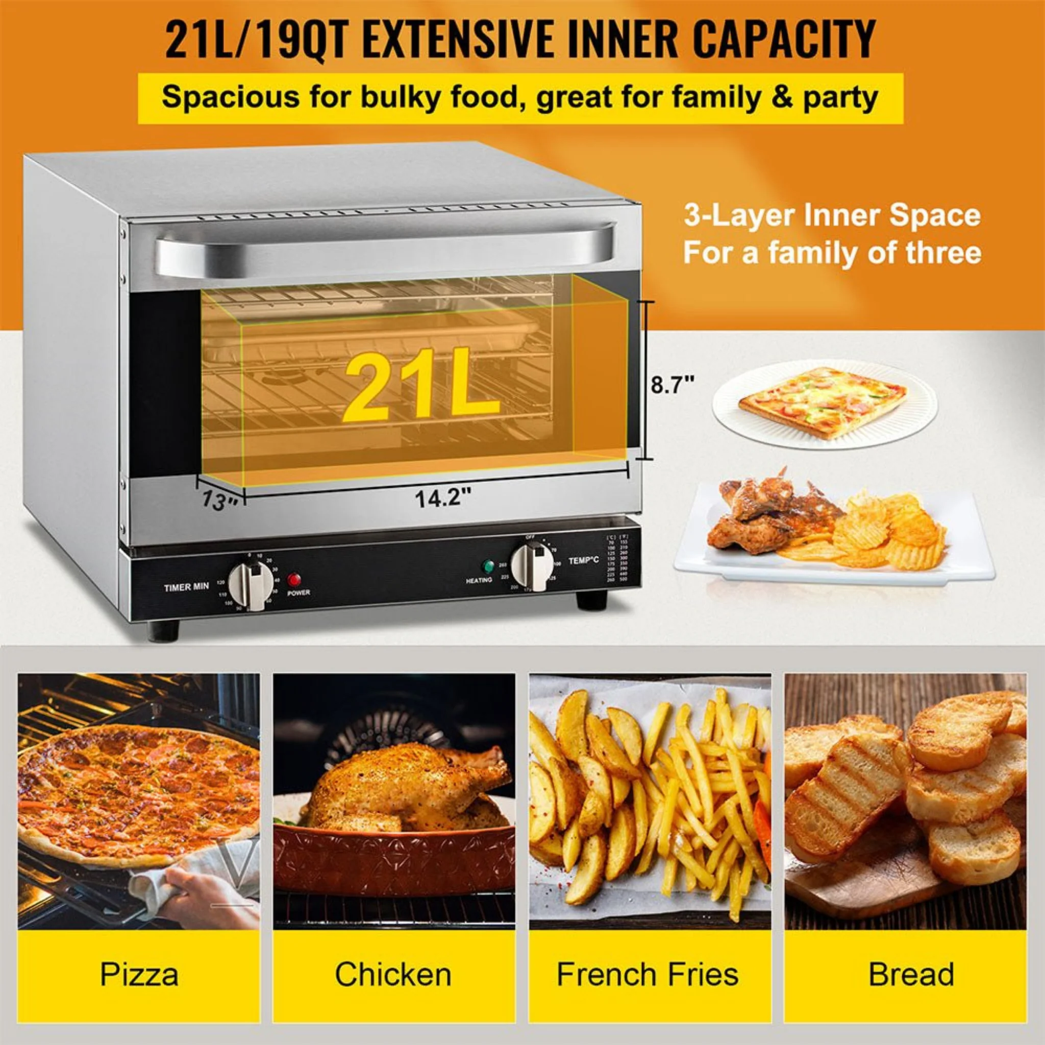 Heavy-Duty Commercial Stainless Steel Countertop Convection Toaster Oven (SAK51683) - Image 5
