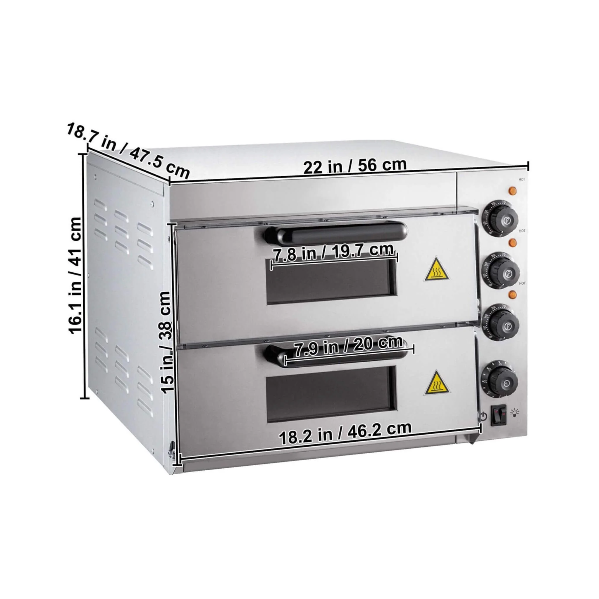 Heavy-Duty Electric 2000W Indoor Commercial Countertop Double Deck Pizza Oven (SAK36147) - Image 10