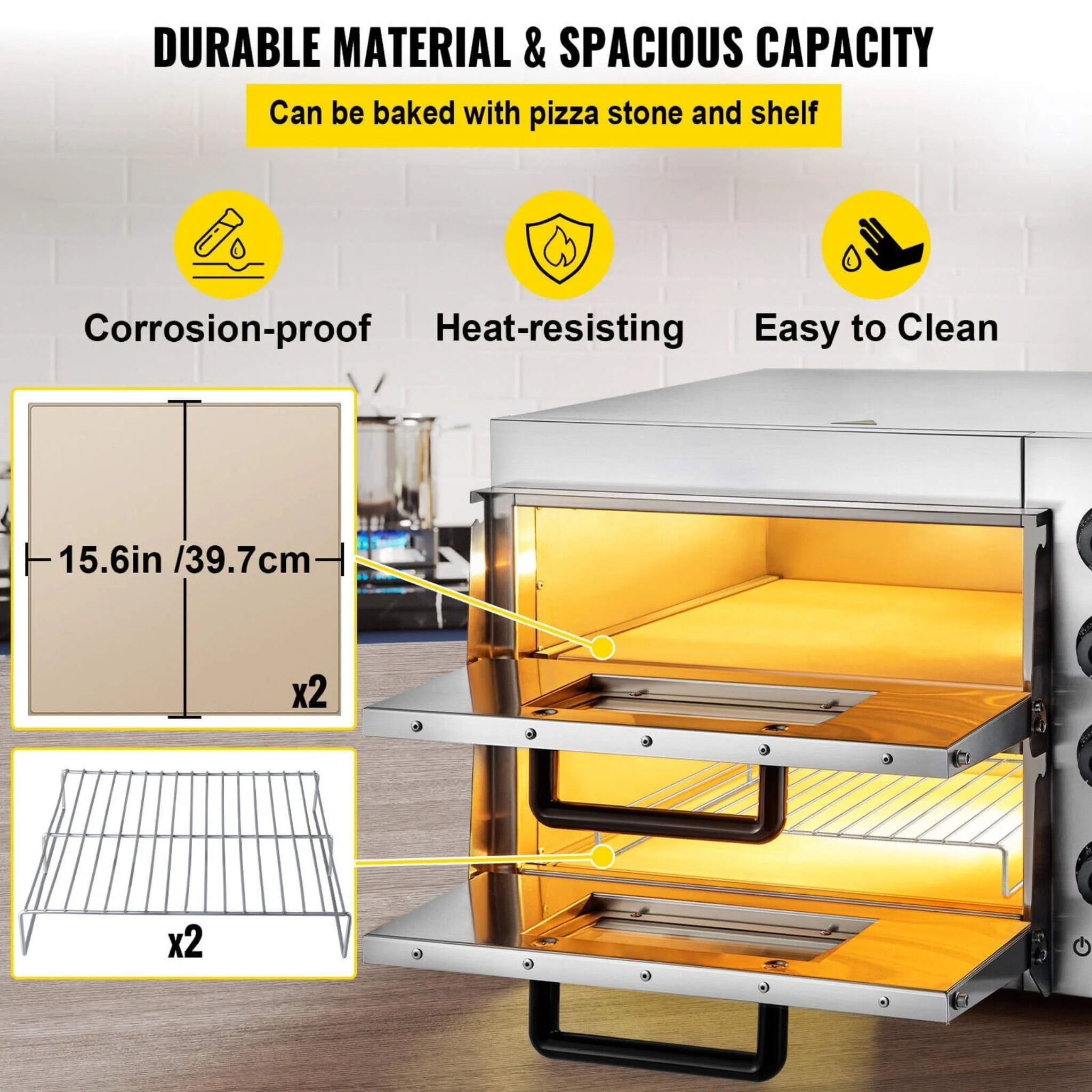 Heavy-Duty Electric 2000W Indoor Commercial Countertop Double Deck Pizza Oven (SAK36147) - Image 11
