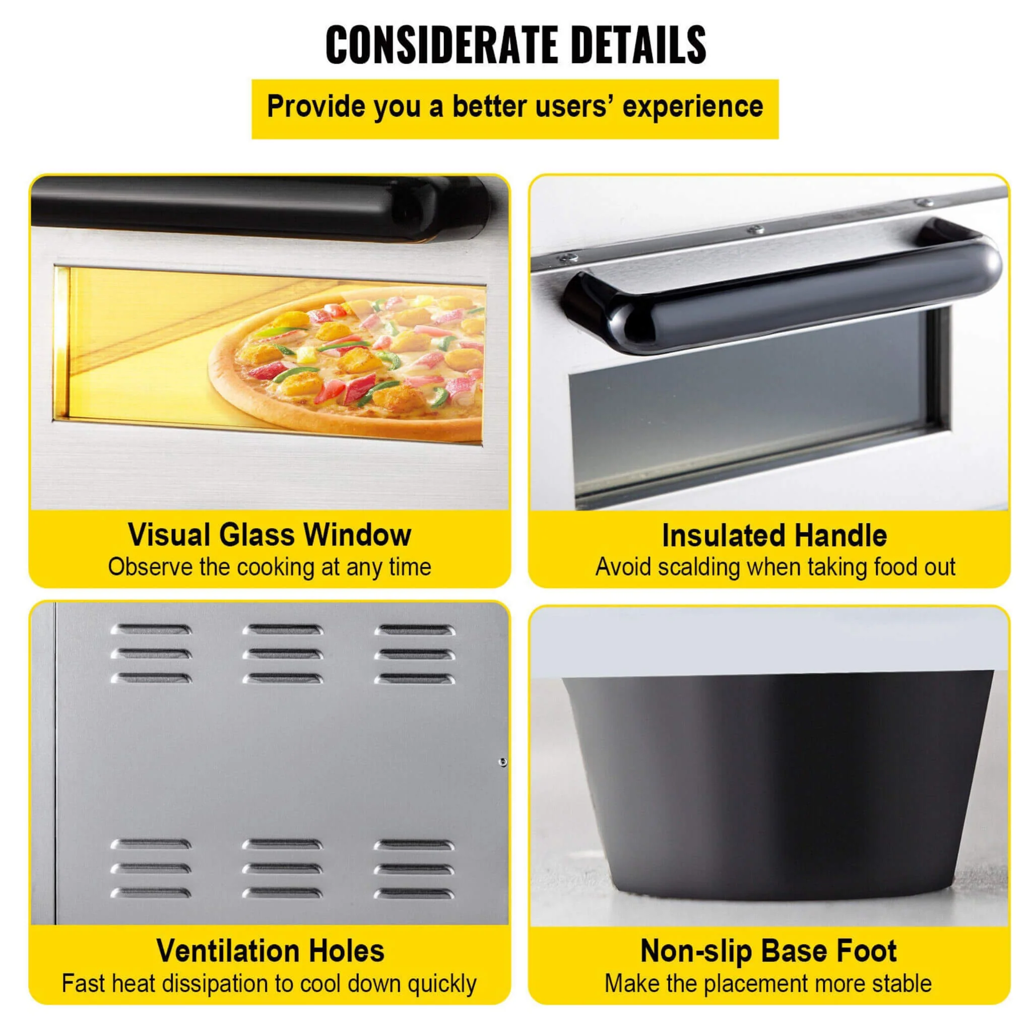 Heavy-Duty Electric 2000W Indoor Commercial Countertop Double Deck Pizza Oven (SAK36147) - Image 12