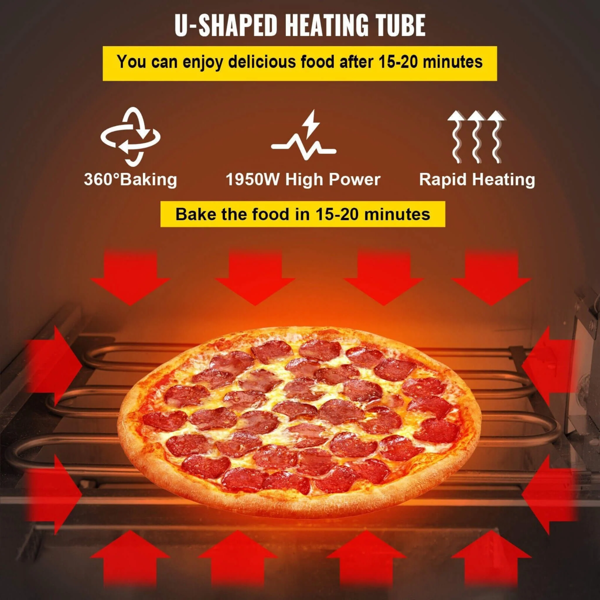 Heavy-Duty Electric 2000W Indoor Commercial Countertop Double Deck Pizza Oven (SAK36147) - Image 7