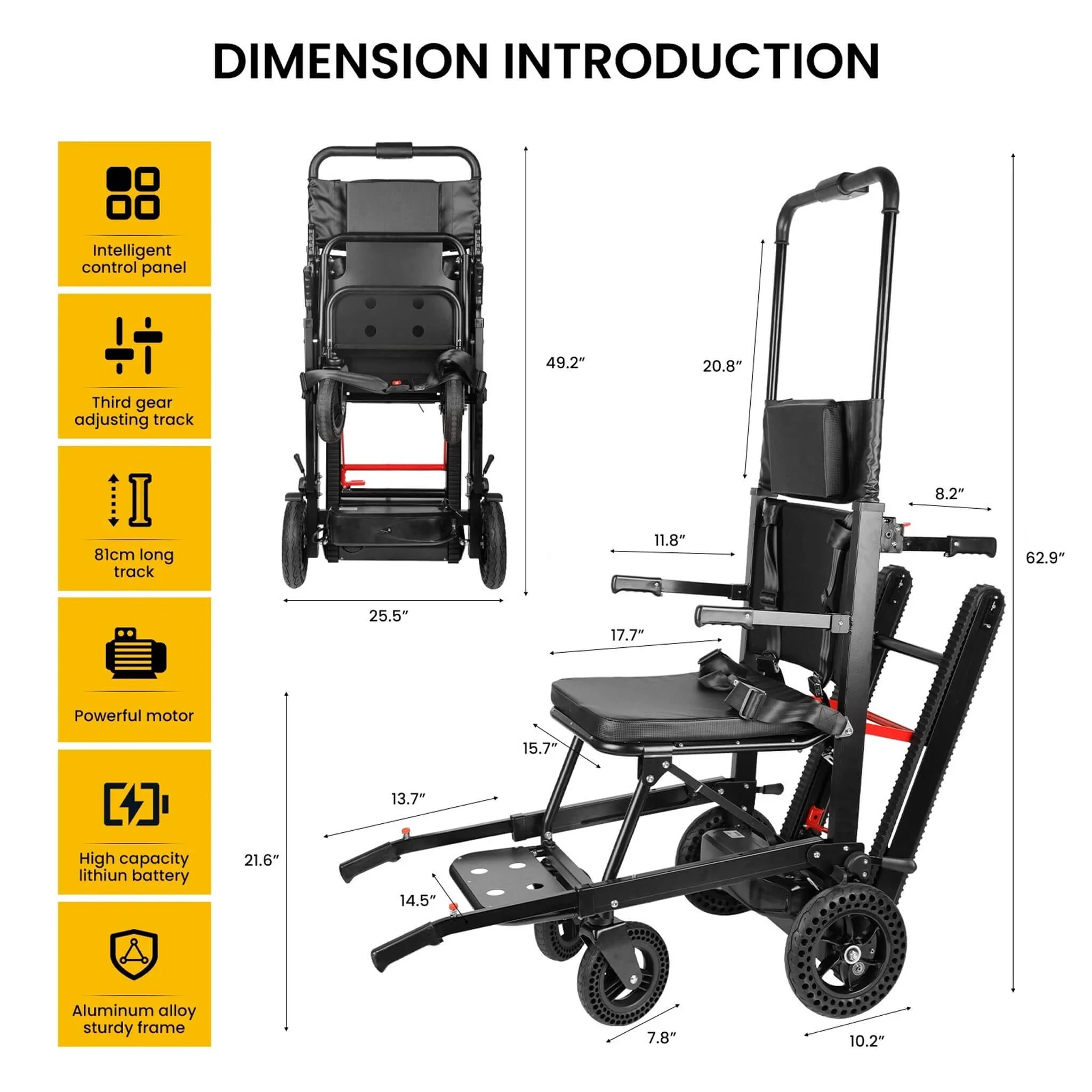 Motivo Heavy-Duty Electric Foldable Stair Climbing Wheelchair, 450LBS [FDA-Approved (SAK92801) - Image 10