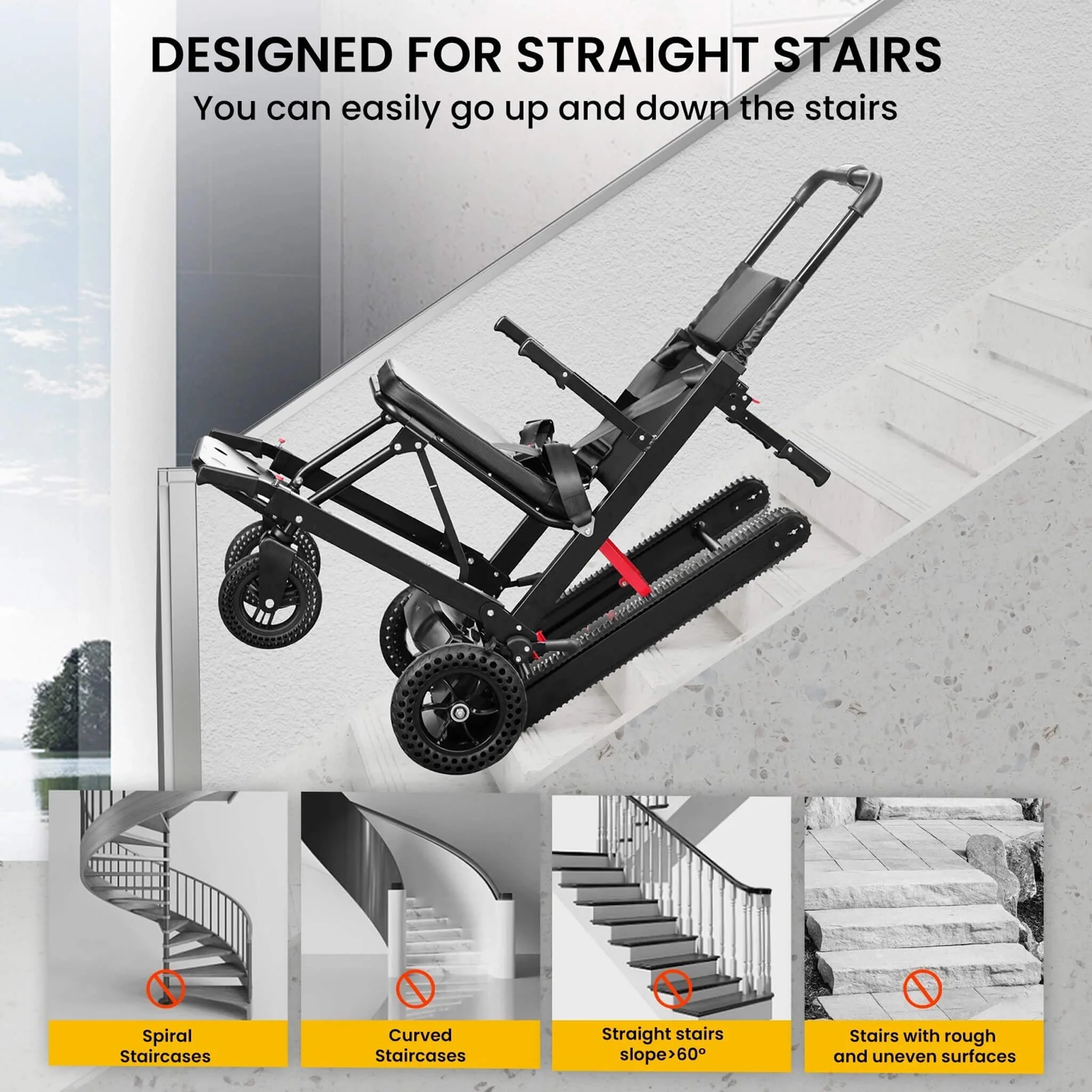 Motivo Heavy-Duty Electric Foldable Stair Climbing Wheelchair, 450LBS [FDA-Approved (SAK92801) - Image 7