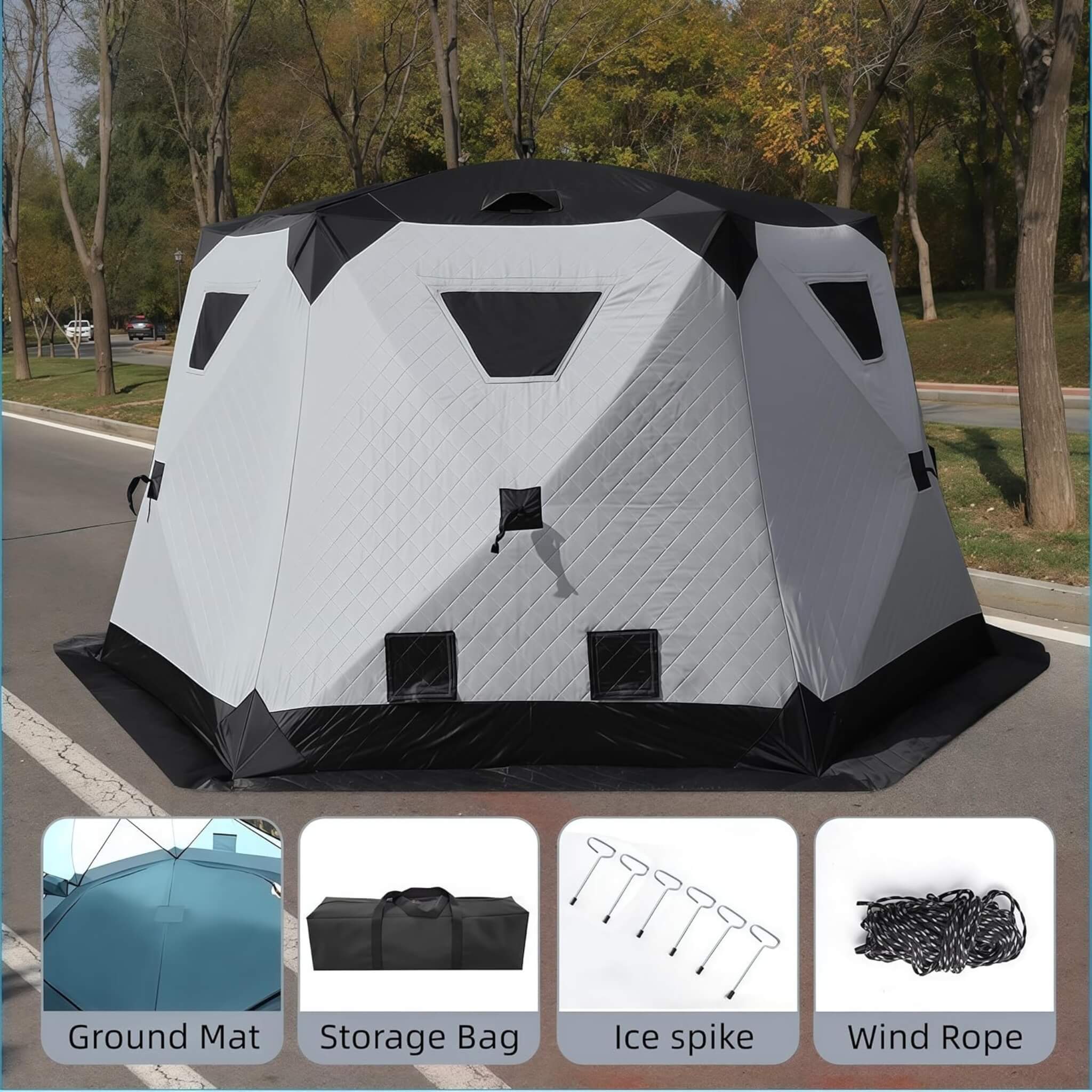 Heavy-Duty Large 11FT Insulated Pop Up Ice Fishing Camping Tent [8-12 Person] (SAK52084) - Image 3