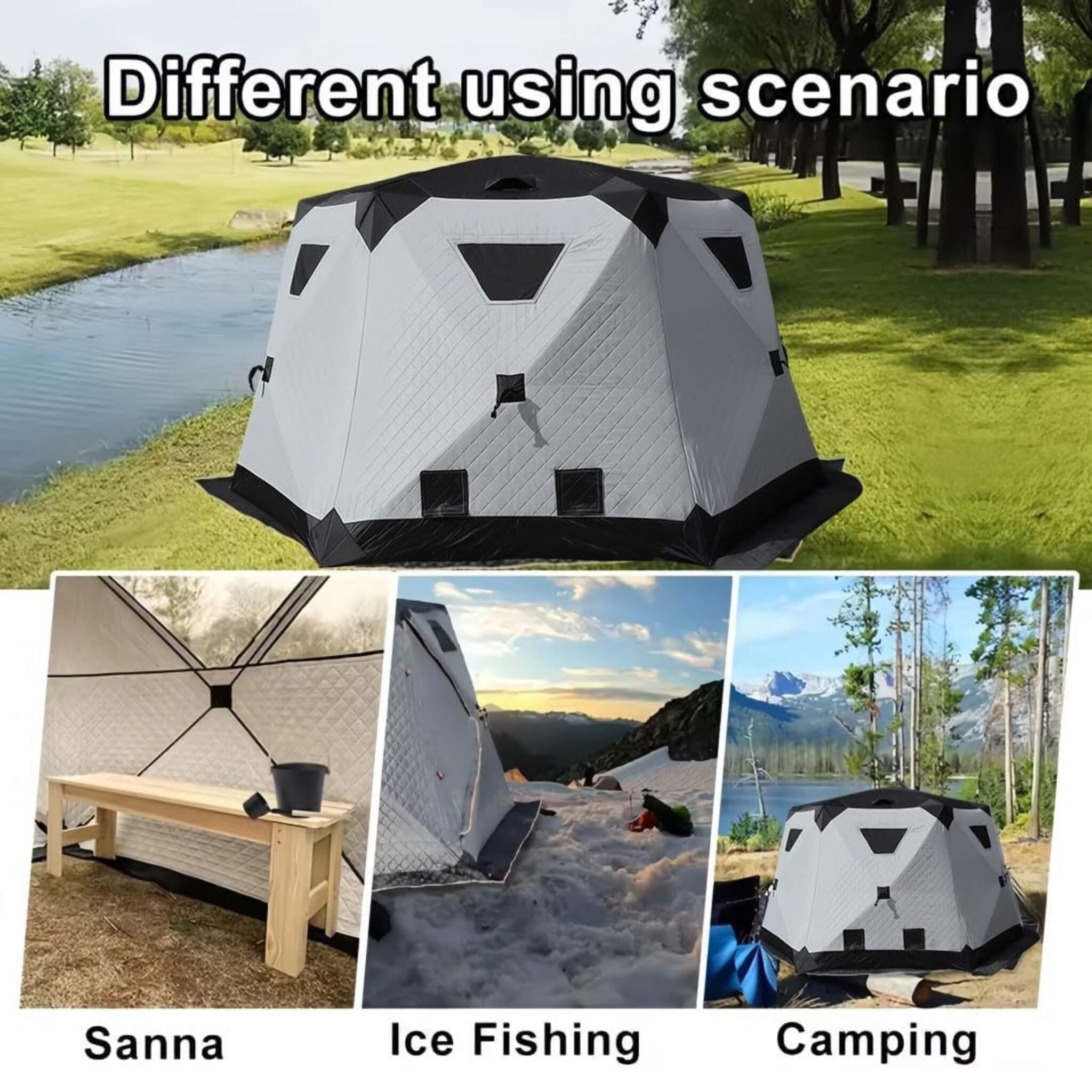 Heavy-Duty Large 11FT Insulated Pop Up Ice Fishing Camping Tent [8-12 Person] (SAK52084) - Image 6