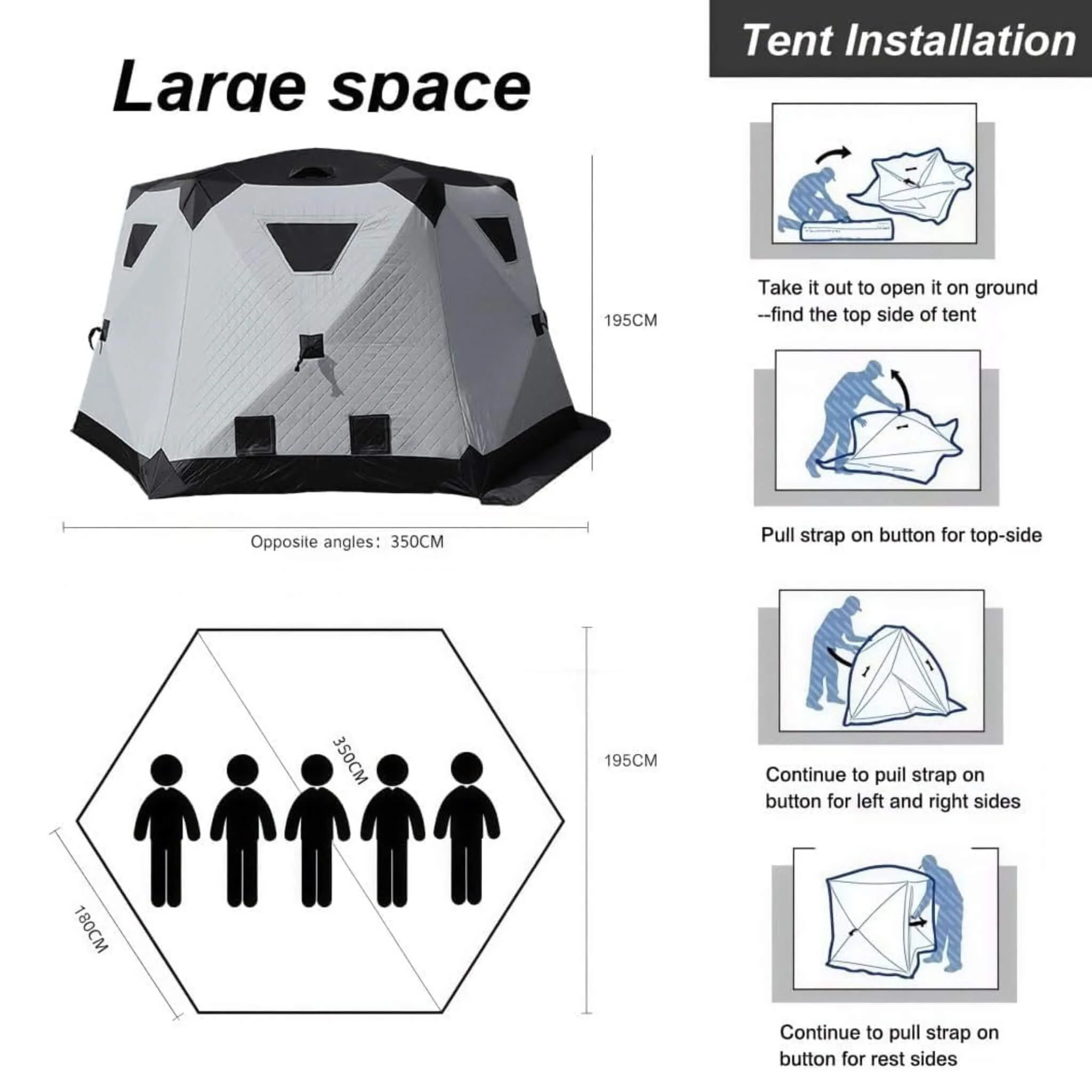 Heavy-Duty Large 11FT Insulated Pop Up Ice Fishing Camping Tent [8-12 Person] (SAK52084) - Image 8