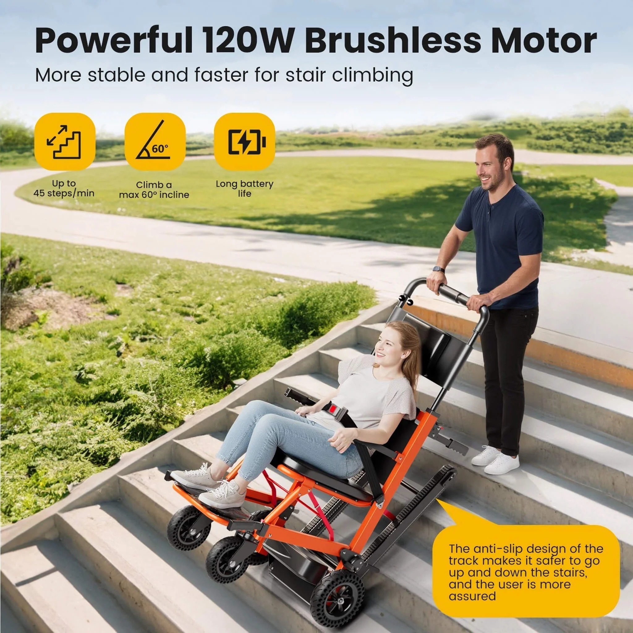 Motivo Heavy-Duty 440LBS Motorized Stair Climbing Wheelchair [FDA-Approved] (SAK47103) - Image 9