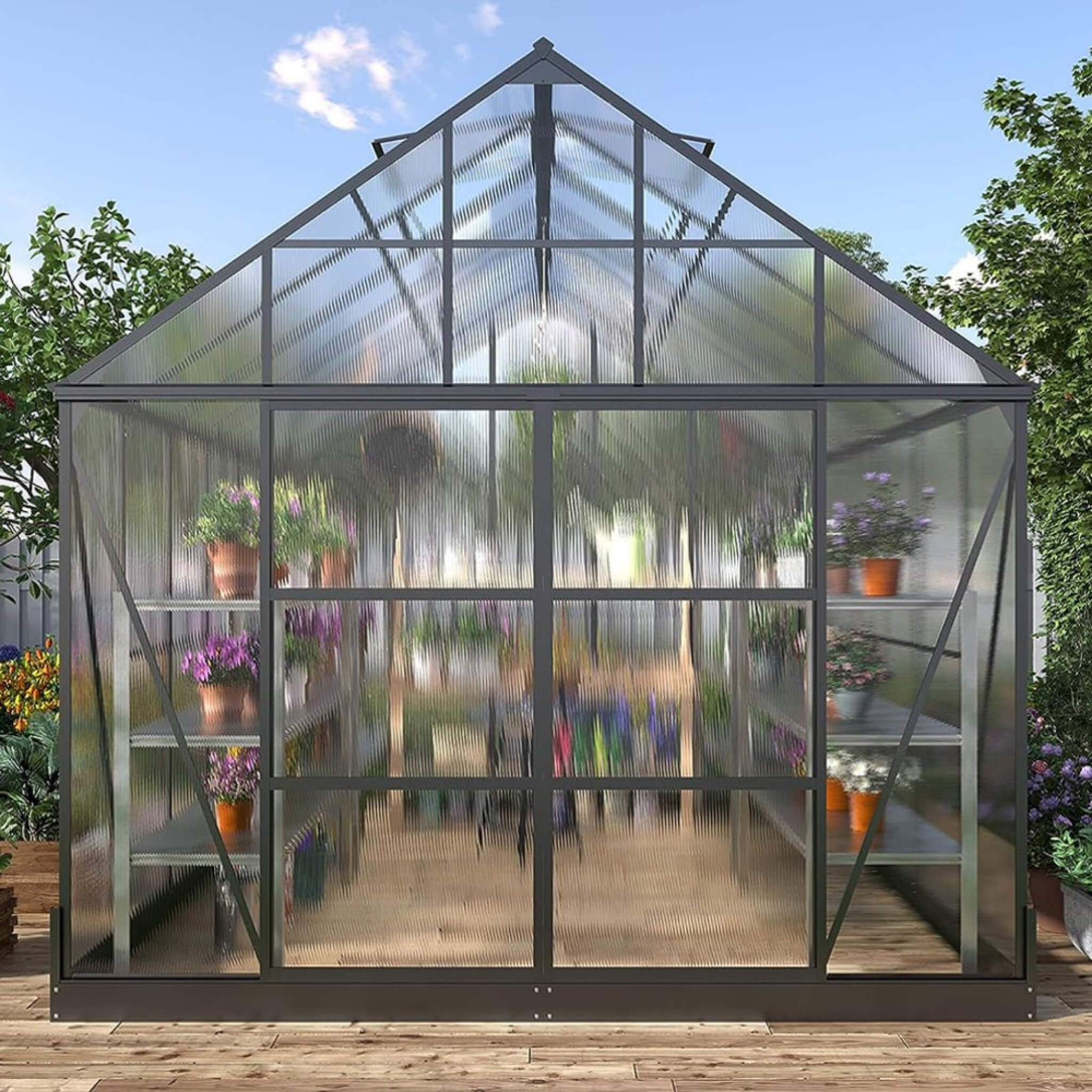 [10X12FT] Heavy-Duty Outdoor Walk-In Polycarbonate Patio Greenhouse With Sliding Doors & Vents (SAK92846) - Image 3