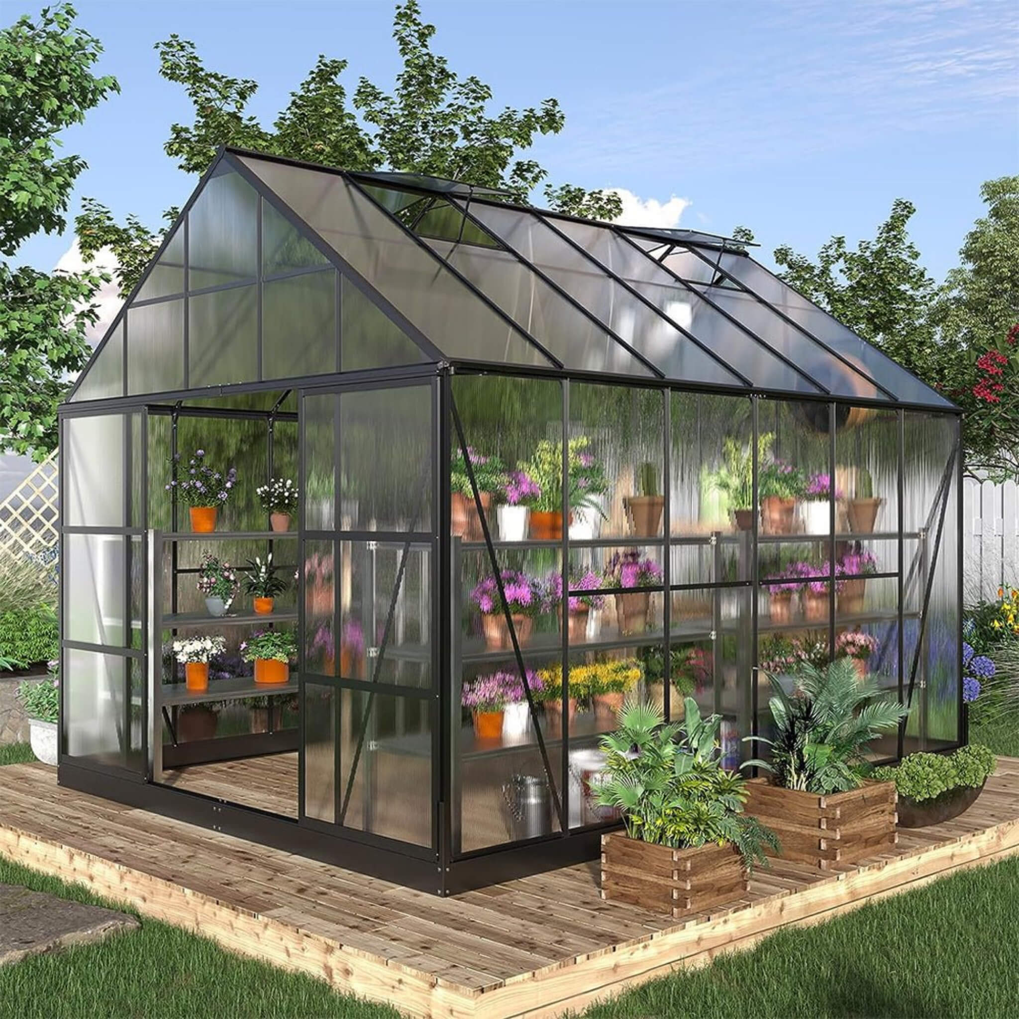 [10X12FT] Heavy-Duty Outdoor Walk-In Polycarbonate Patio Greenhouse With Sliding Doors & Vents (SAK92846) - Image 5