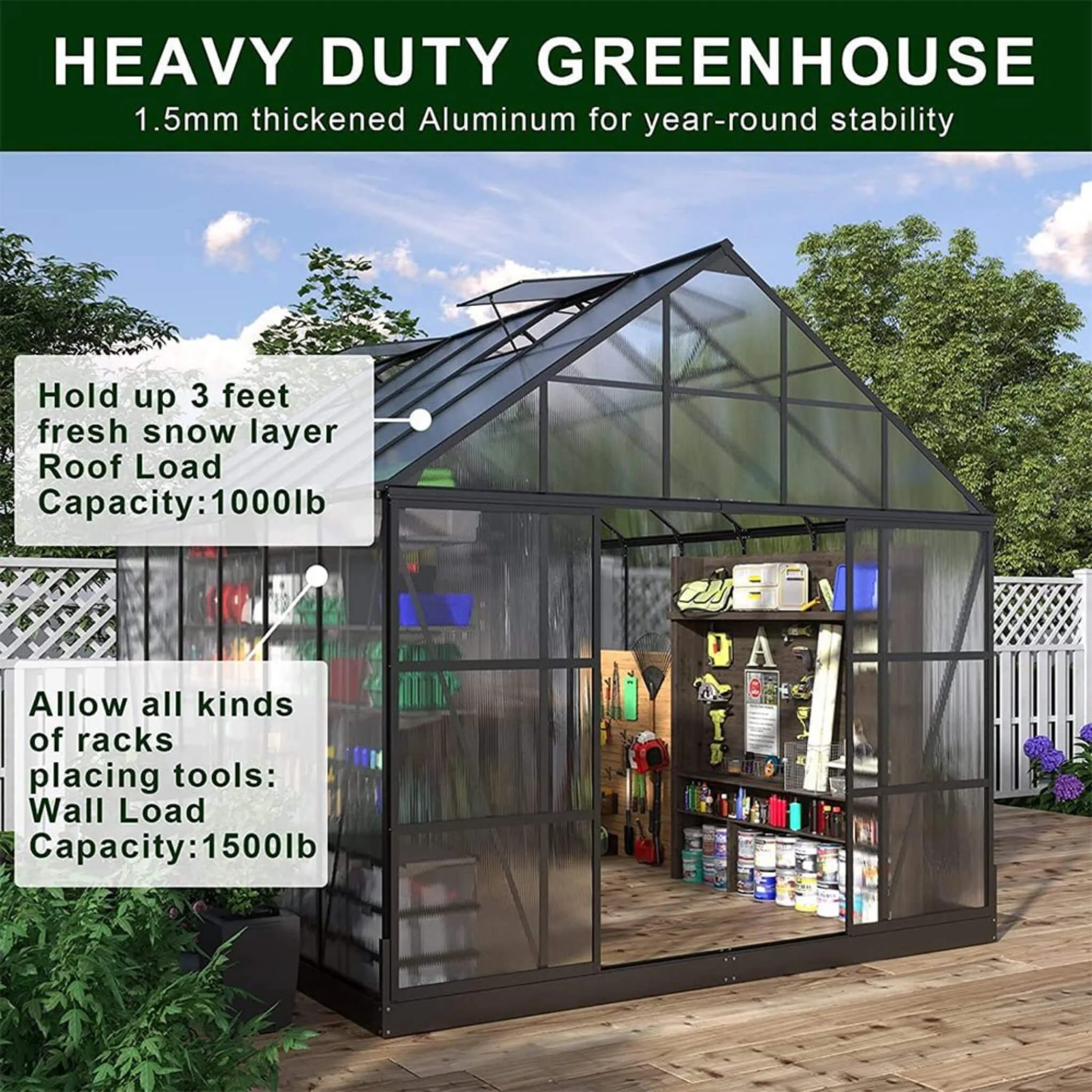 [10X12FT] Heavy-Duty Outdoor Walk-In Polycarbonate Patio Greenhouse With Sliding Doors & Vents (SAK92846) - Image 6