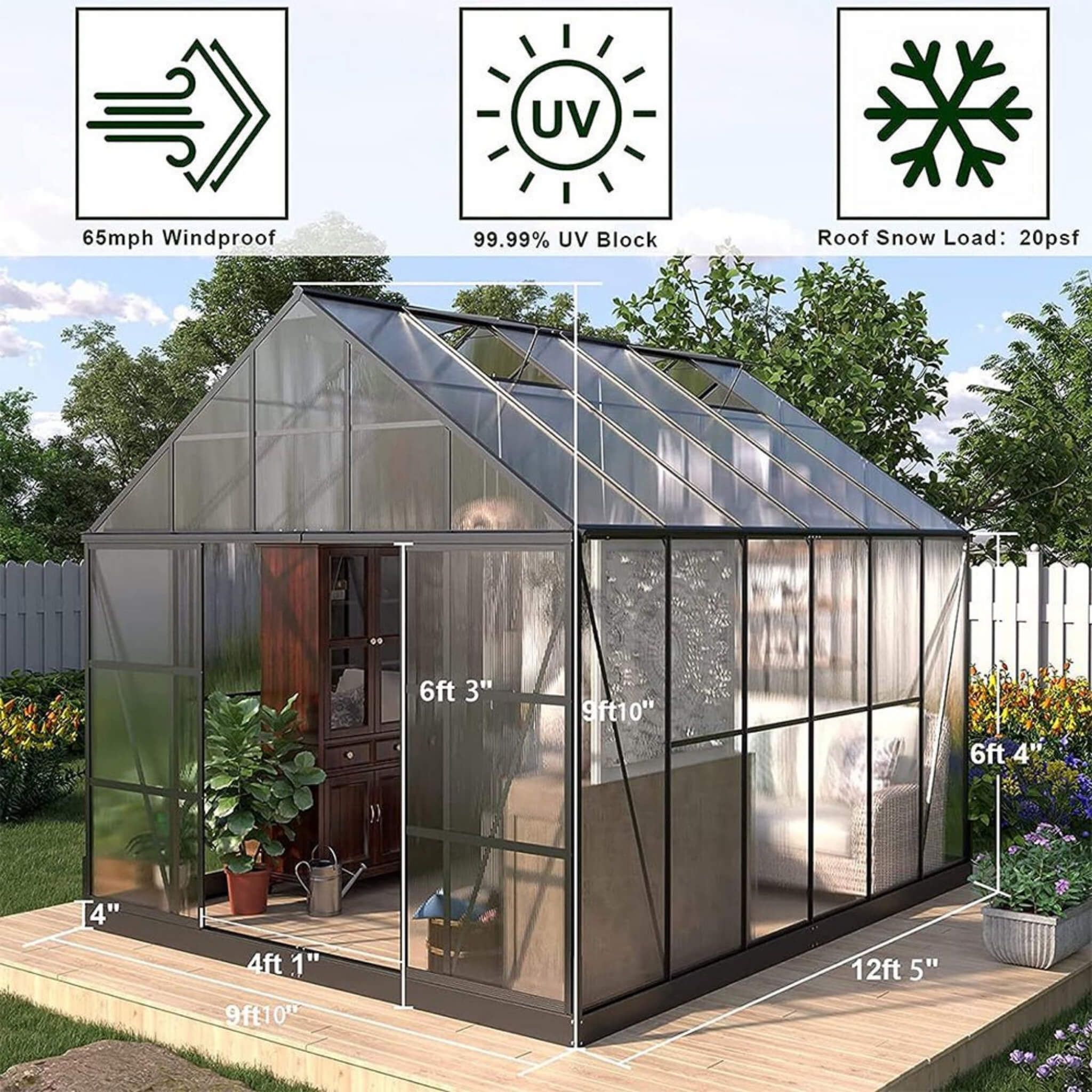 [10X12FT] Heavy-Duty Outdoor Walk-In Polycarbonate Patio Greenhouse With Sliding Doors & Vents (SAK92846) - Image 7