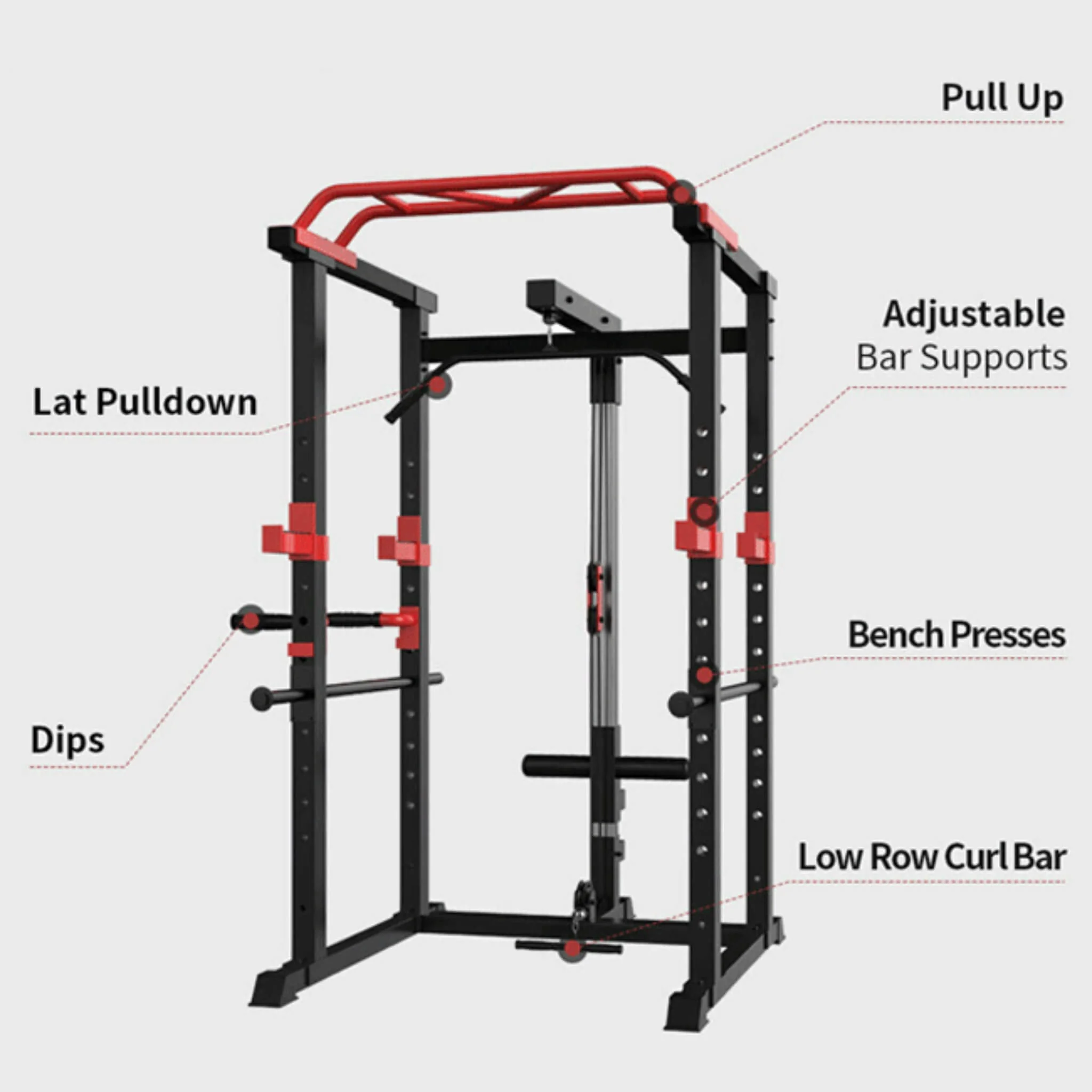Rovix Heavy-Duty 1000LBS Professional Multi-Function Adjustable Power Cage Rack (SAK98149) - Image 3