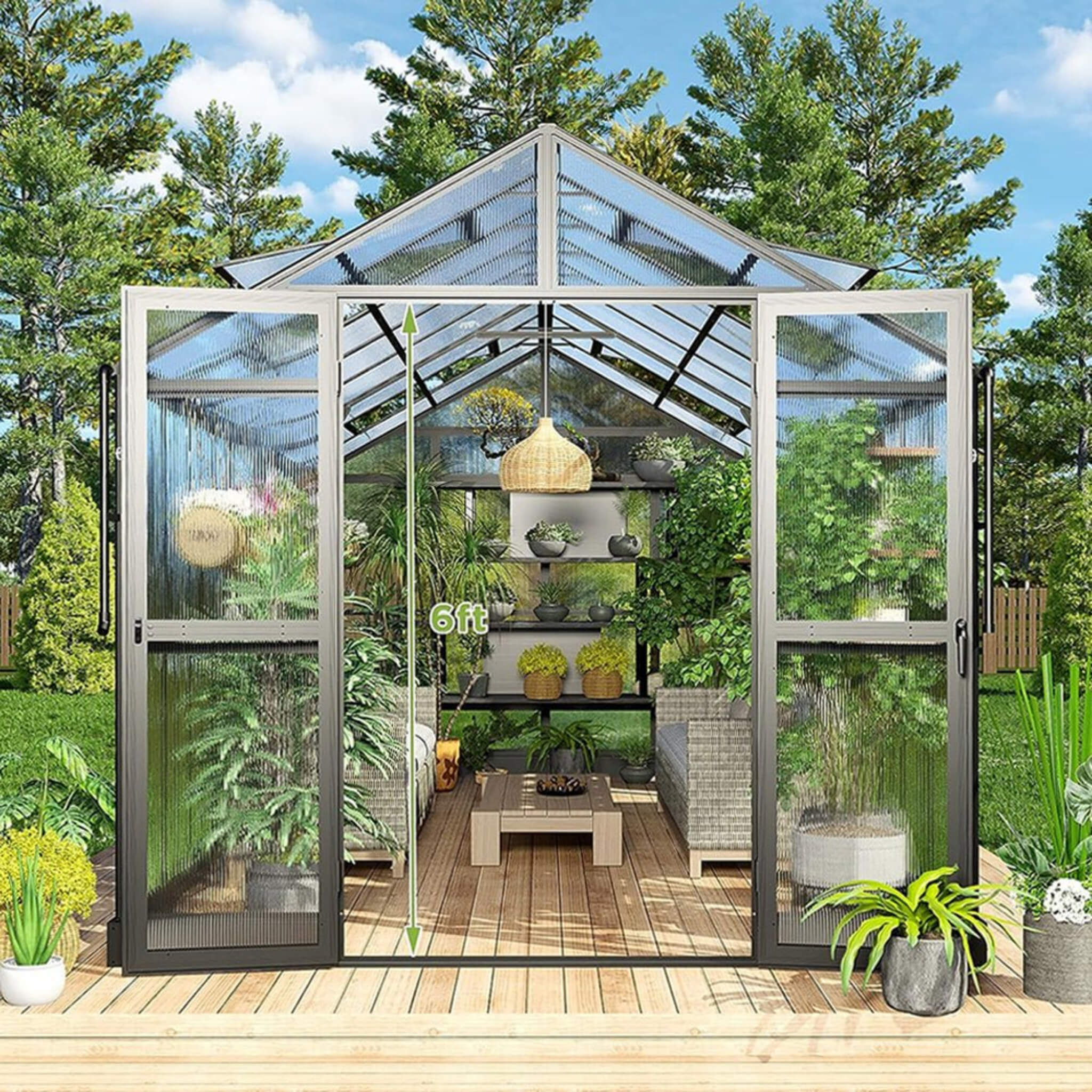 [08X16FT] Heavy-Duty Outdoor Walk-In Polycarbonate Patio Greenhouse With Double Swing Doors, 6MM (SAK26153) - Image 11