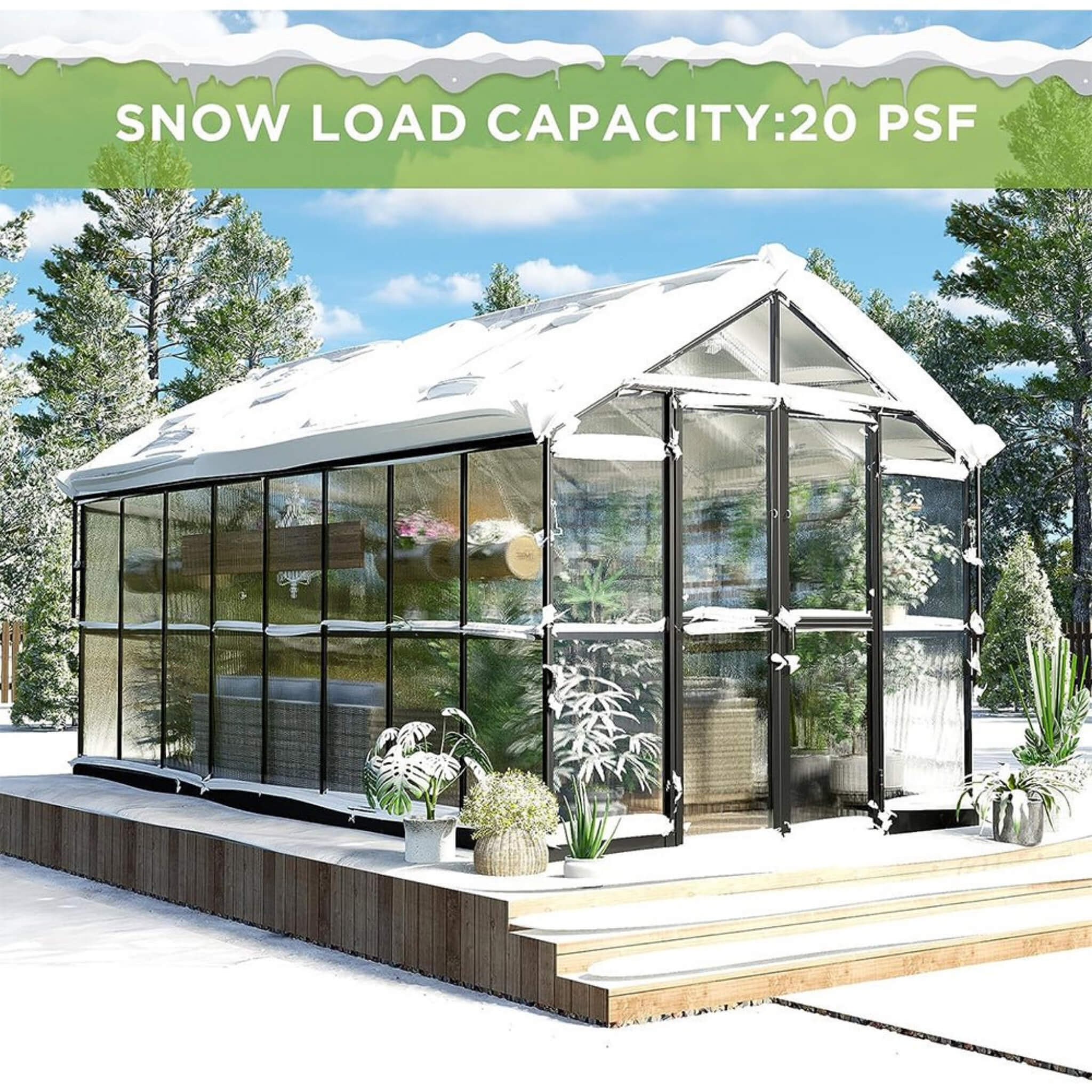 [08X16FT] Heavy-Duty Outdoor Walk-In Polycarbonate Patio Greenhouse With Double Swing Doors, 6MM (SAK26153) - Image 4