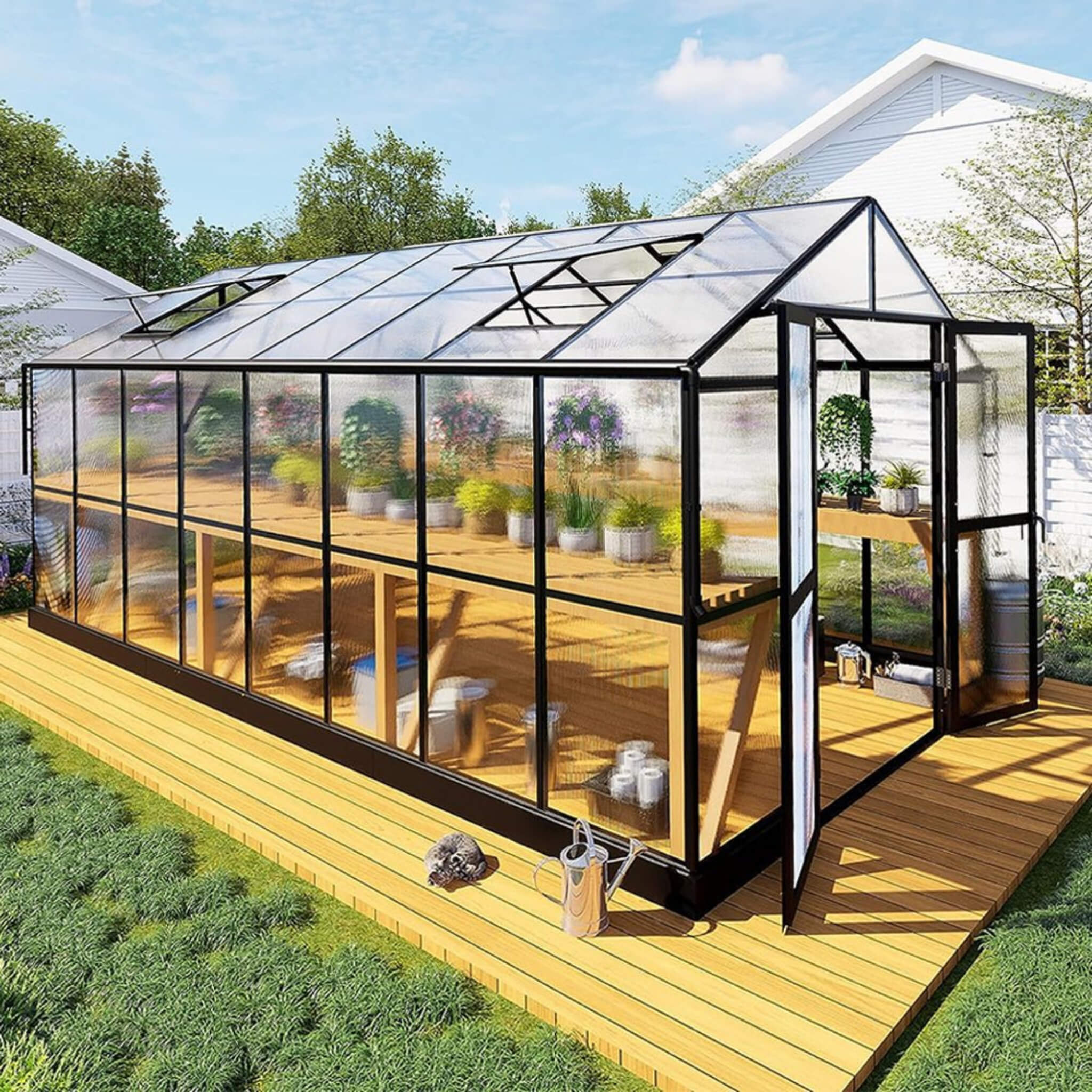 [08X16FT] Heavy-Duty Outdoor Walk-In Polycarbonate Patio Greenhouse With Double Swing Doors, 6MM (SAK26153) - Image 7