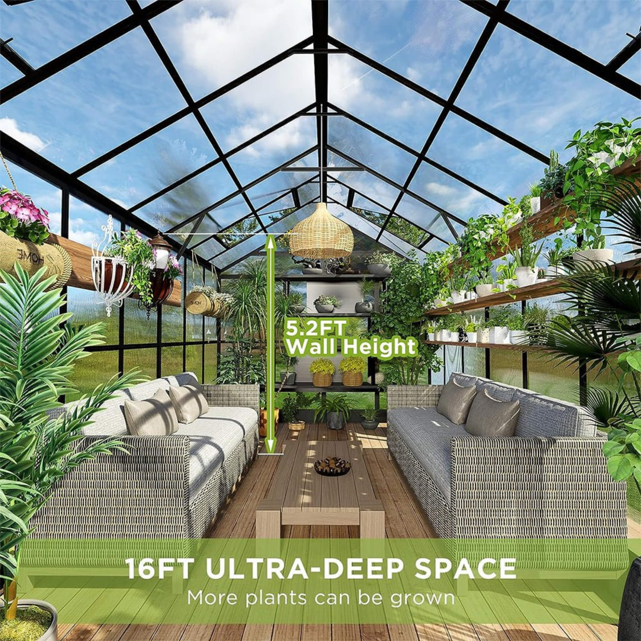 [08X16FT] Heavy-Duty Outdoor Walk-In Polycarbonate Patio Greenhouse With Double Swing Doors, 6MM (SAK26153) - Image 9