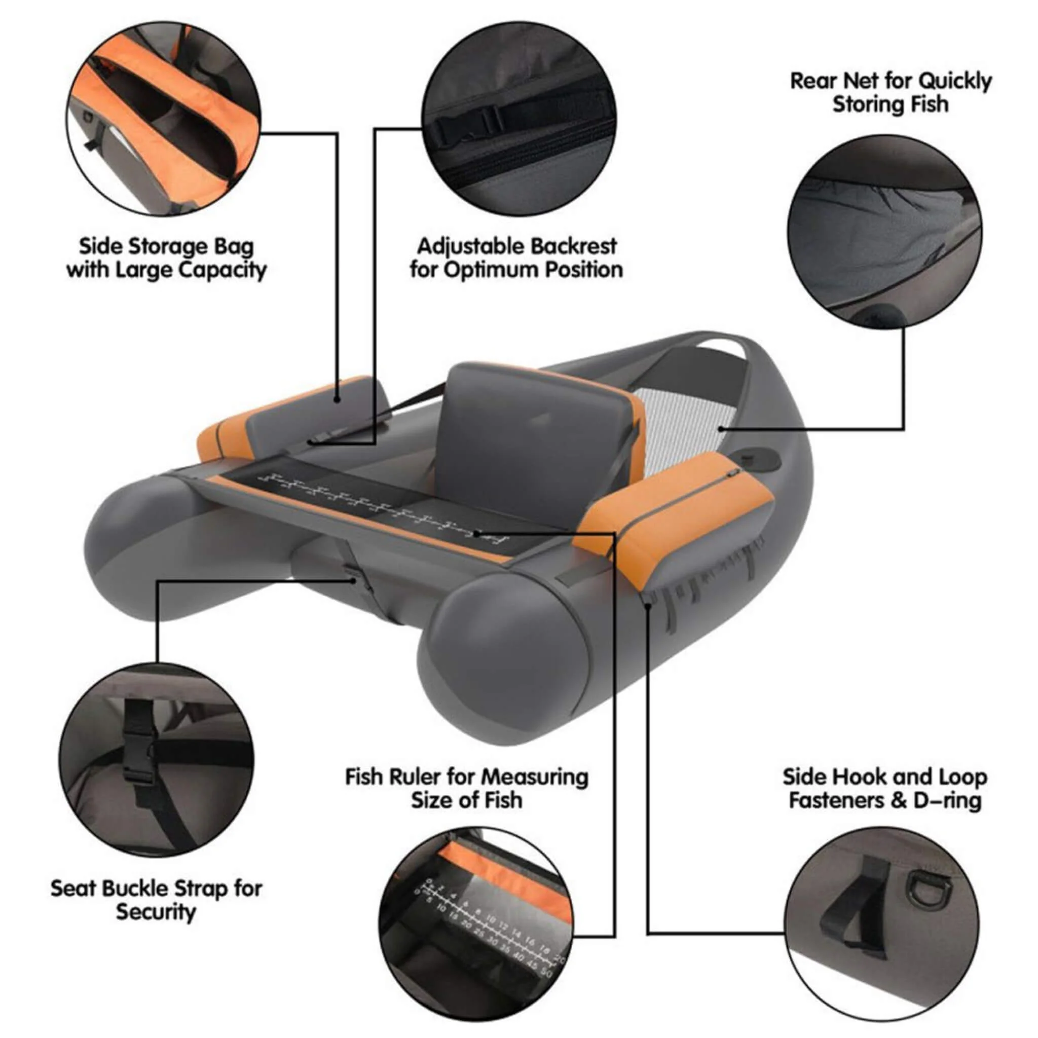 Inflatable Fishing Float Tube Boat With Pump & Fish Measure Ruler, 4.5FT (SAK36425) - Image 10