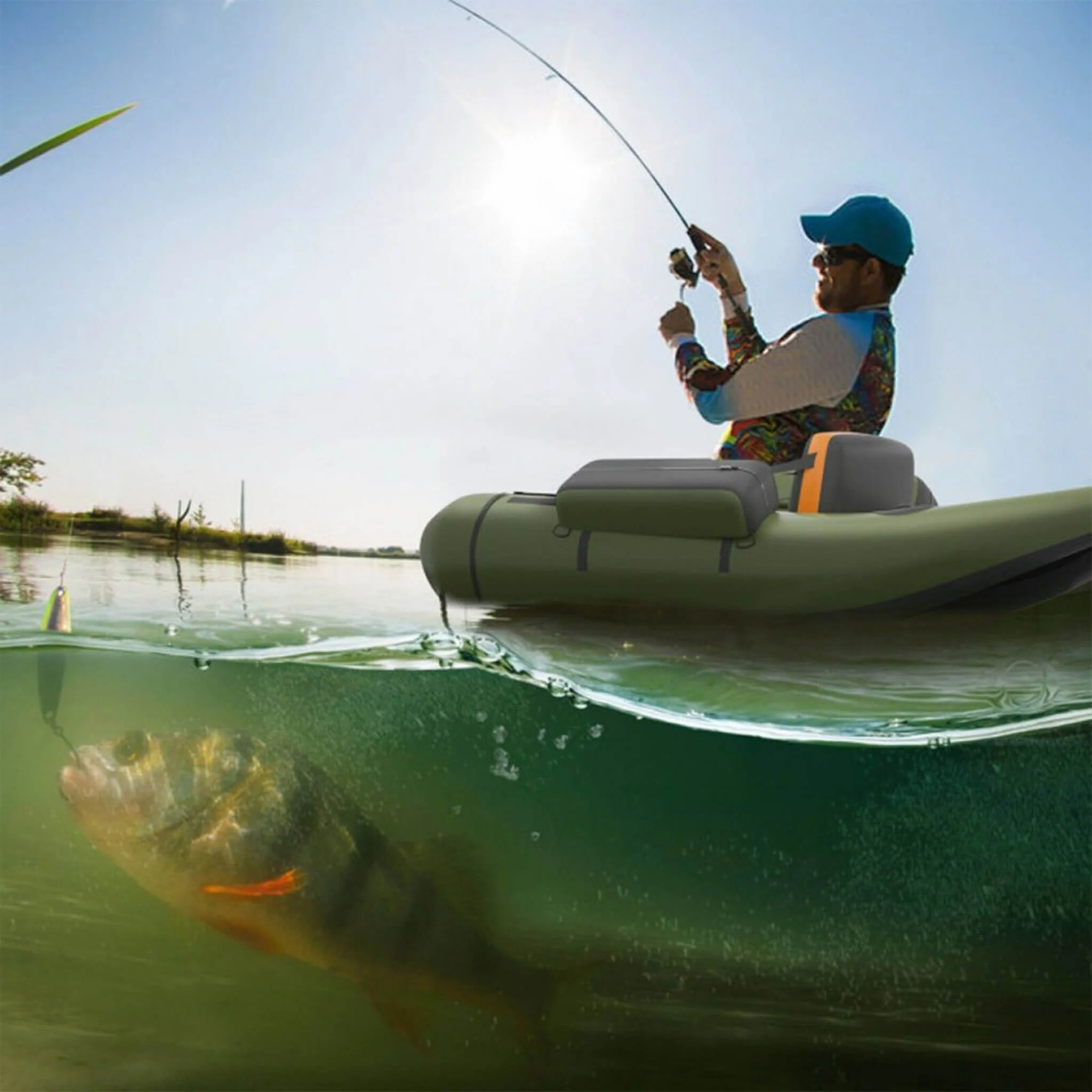 Inflatable Fishing Float Tube Boat With Pump & Fish Measure Ruler, 4.5FT (SAK36425) - Image 15