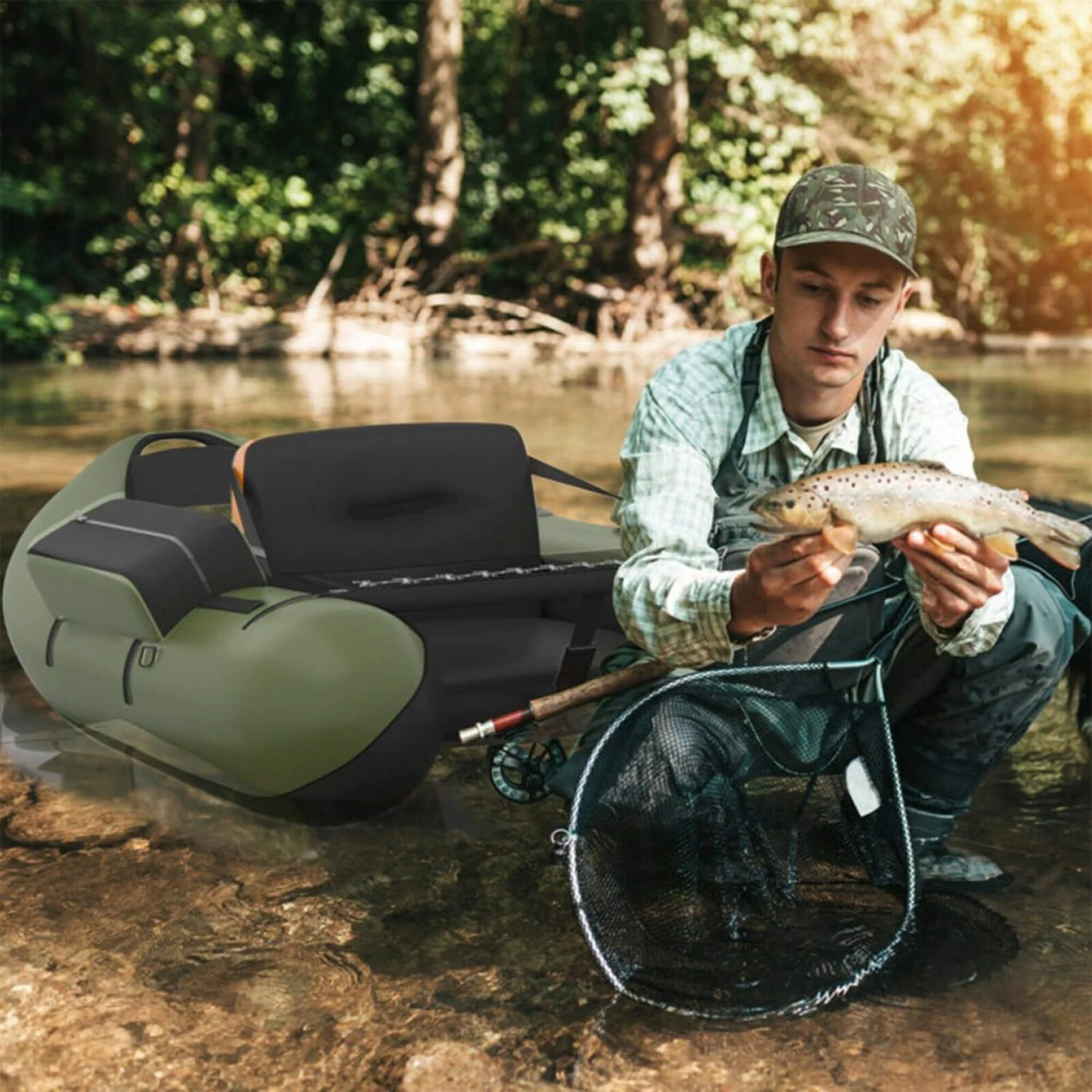 Inflatable Fishing Float Tube Boat With Pump & Fish Measure Ruler, 4.5FT (SAK36425) - Image 5