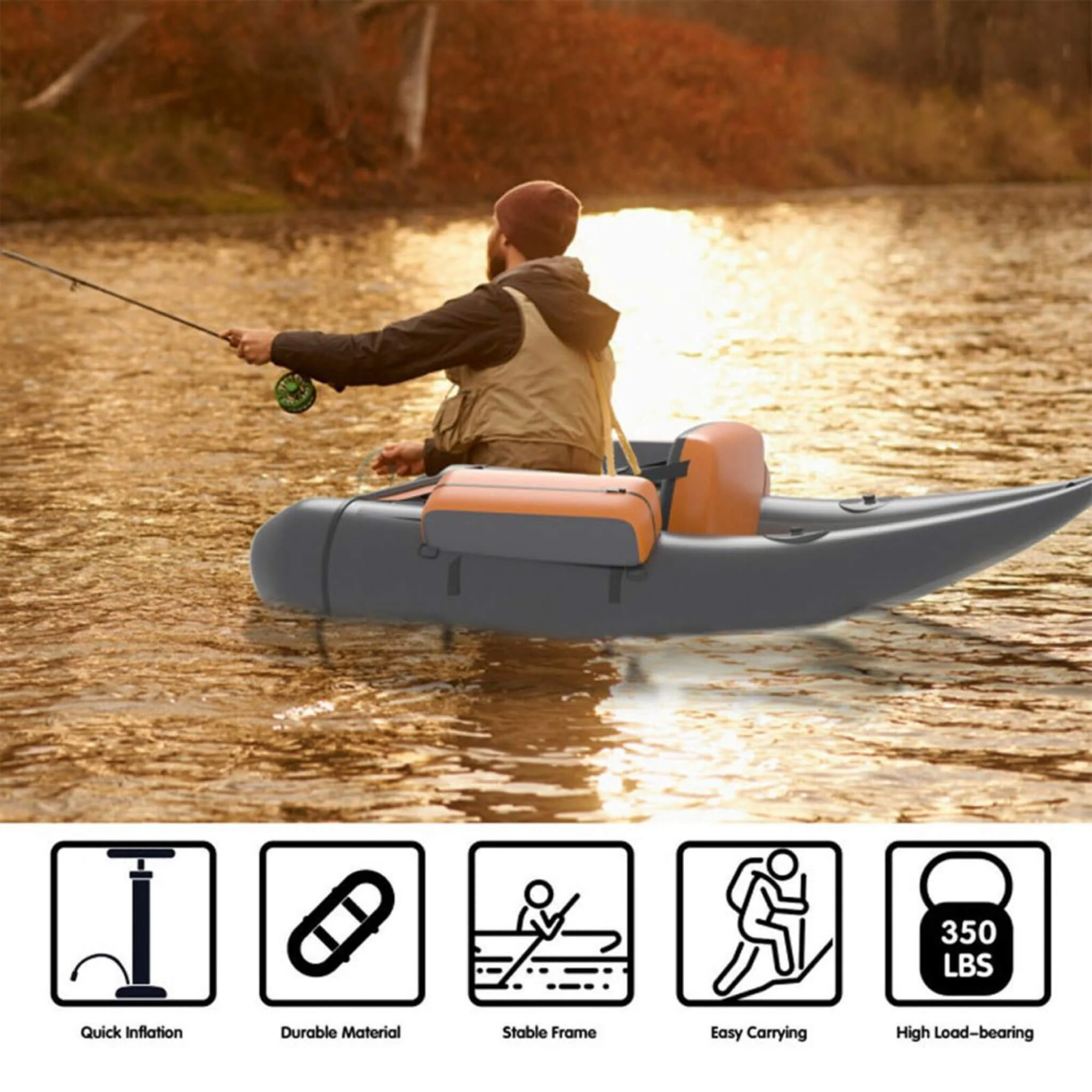 Inflatable Fishing Float Tube Boat With Pump & Fish Measure Ruler, 4.5FT (SAK36425) - Image 7
