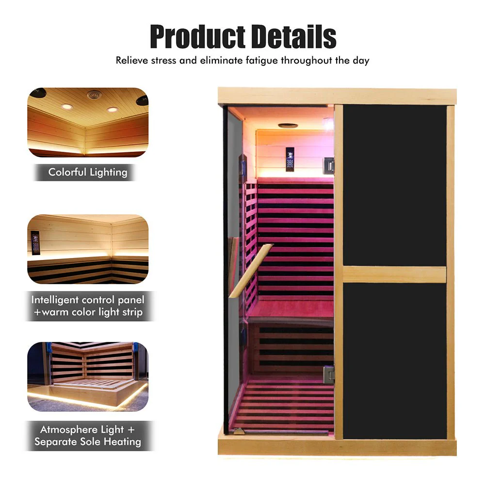 Thermora Helix Premium Large 2-Person V-Shaped FAR Infrared Sauna Room With Double Glass Doors, 1980W (SAK96413) - Image 3