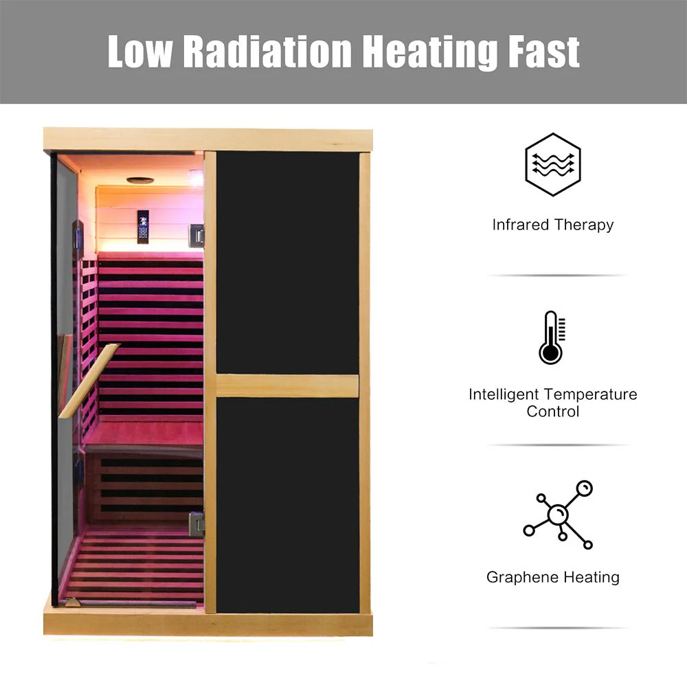 Thermora Helix Premium Large 2-Person V-Shaped FAR Infrared Sauna Room With Double Glass Doors, 1980W (SAK96413) - Image 4