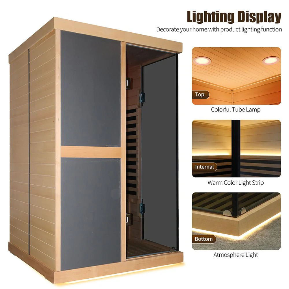 Thermora Helix Premium Large 2-Person V-Shaped FAR Infrared Sauna Room With Double Glass Doors, 1980W (SAK96413) - Image 5
