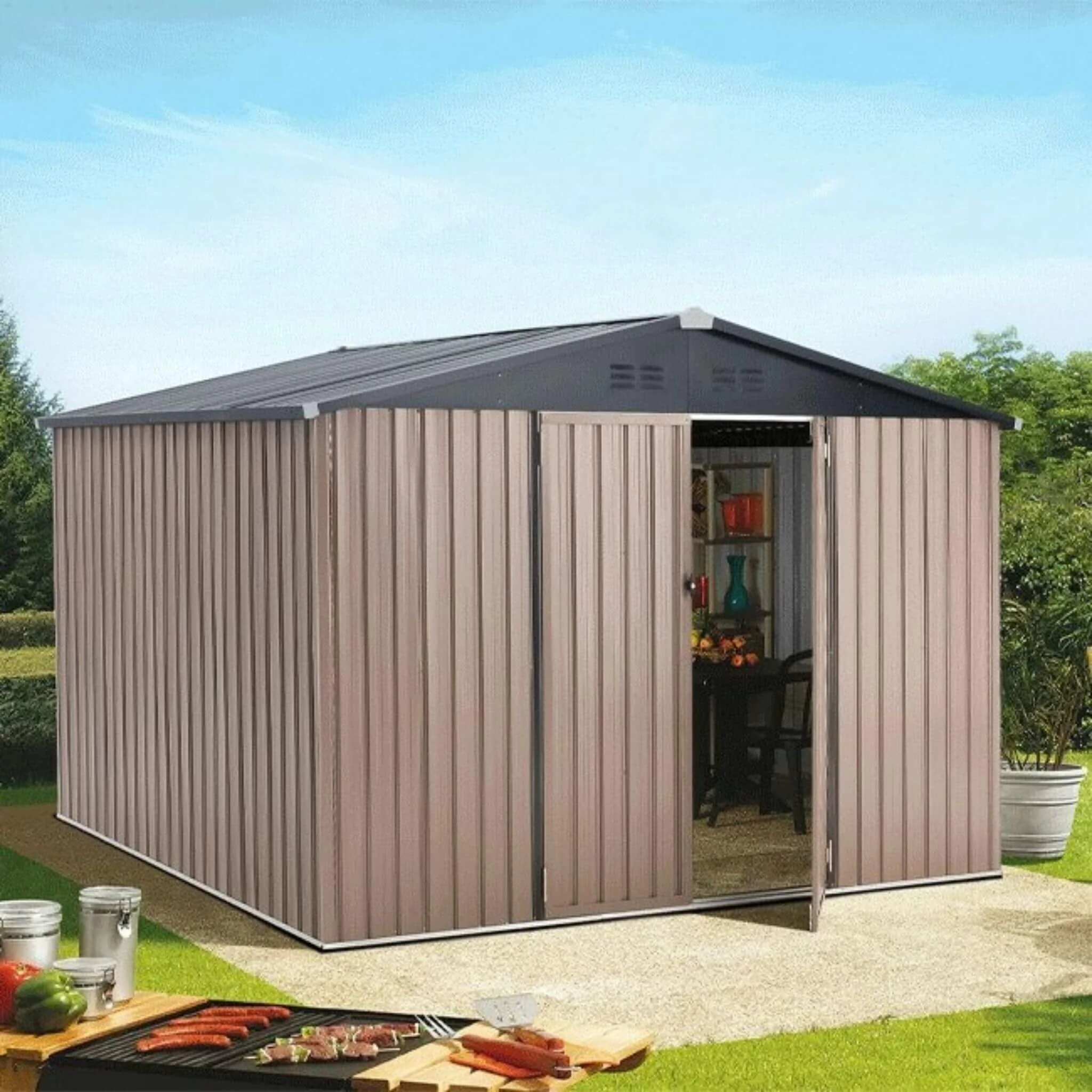 [08X10FT] Alora Large Heavy-Duty Outdoor Metal Garden Tools Storage Utility Shed W/ Lockable Door (SAK72751) - Image 4