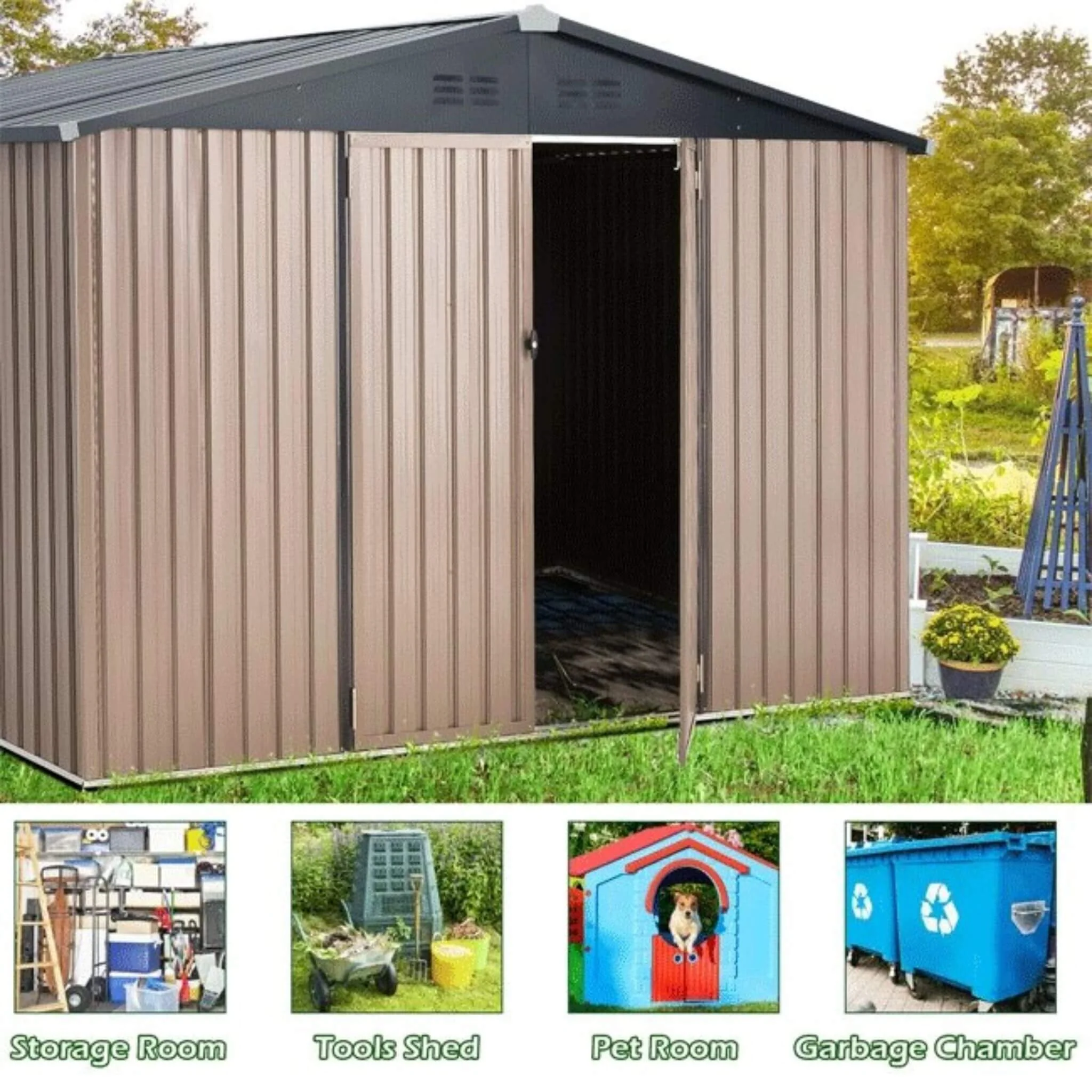 [08X10FT] Alora Large Heavy-Duty Outdoor Metal Garden Tools Storage Utility Shed W/ Lockable Door (SAK72751) - Image 5