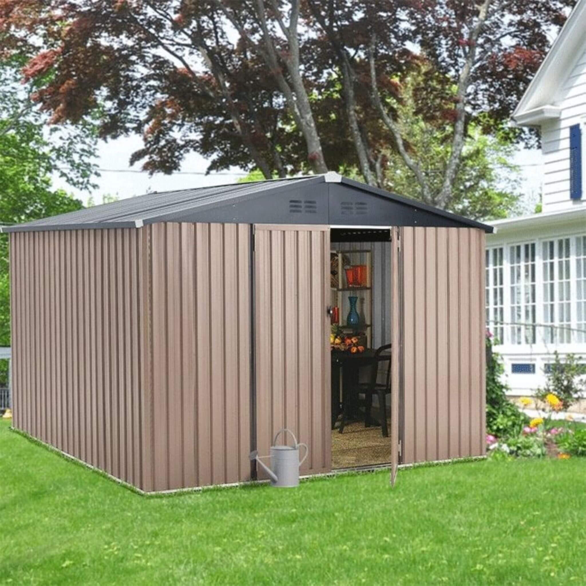 [08X10FT] Alora Large Heavy-Duty Outdoor Metal Garden Tools Storage Utility Shed W/ Lockable Door (SAK72751) - Image 7