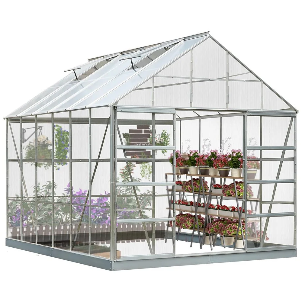 [10X12FT] Large Heavy-Duty Outdoor Walk-In Polycarbonate Aluminum Frame Greenhouse With Adjustable Vents & Sliding Doors (SAK93648) - Image 6
