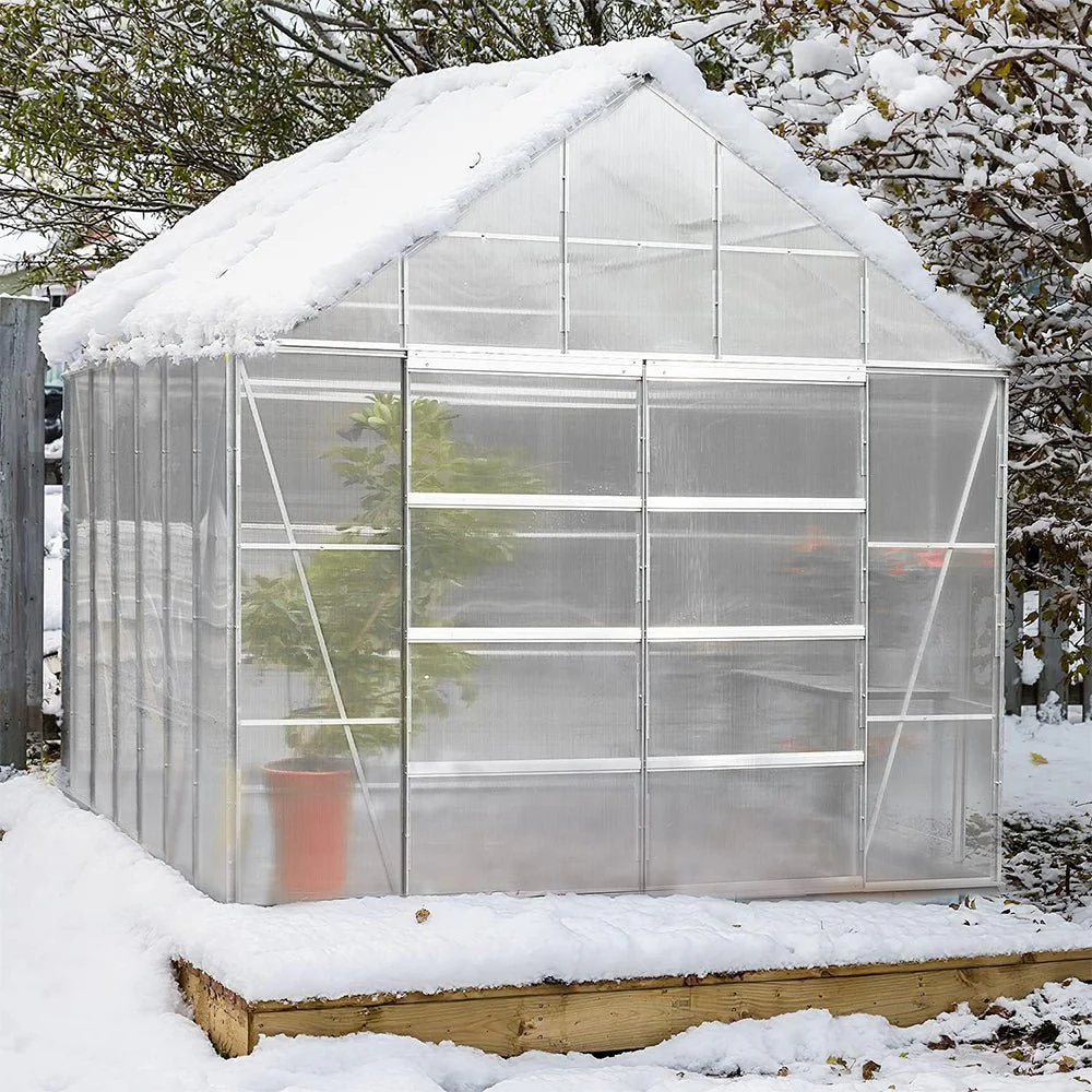 [10X12FT] Large Heavy-Duty Outdoor Walk-In Polycarbonate Aluminum Frame Greenhouse With Adjustable Vents & Sliding Doors (SAK93648) - Image 9