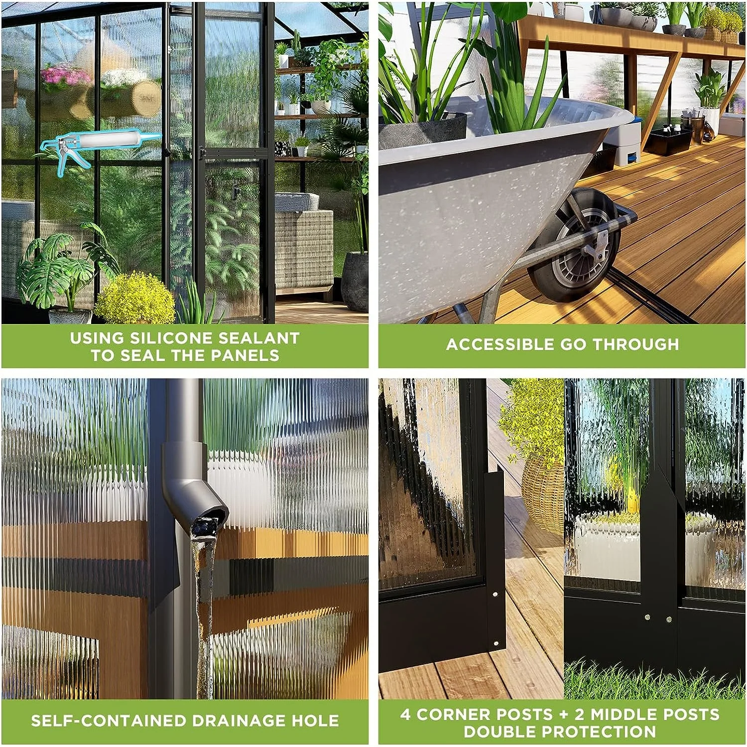 [08X12FT] Large Premium Outdoor Aluminum Polycarbonate Greenhouse With Double Swing Doors (SAK92641) - Image 5