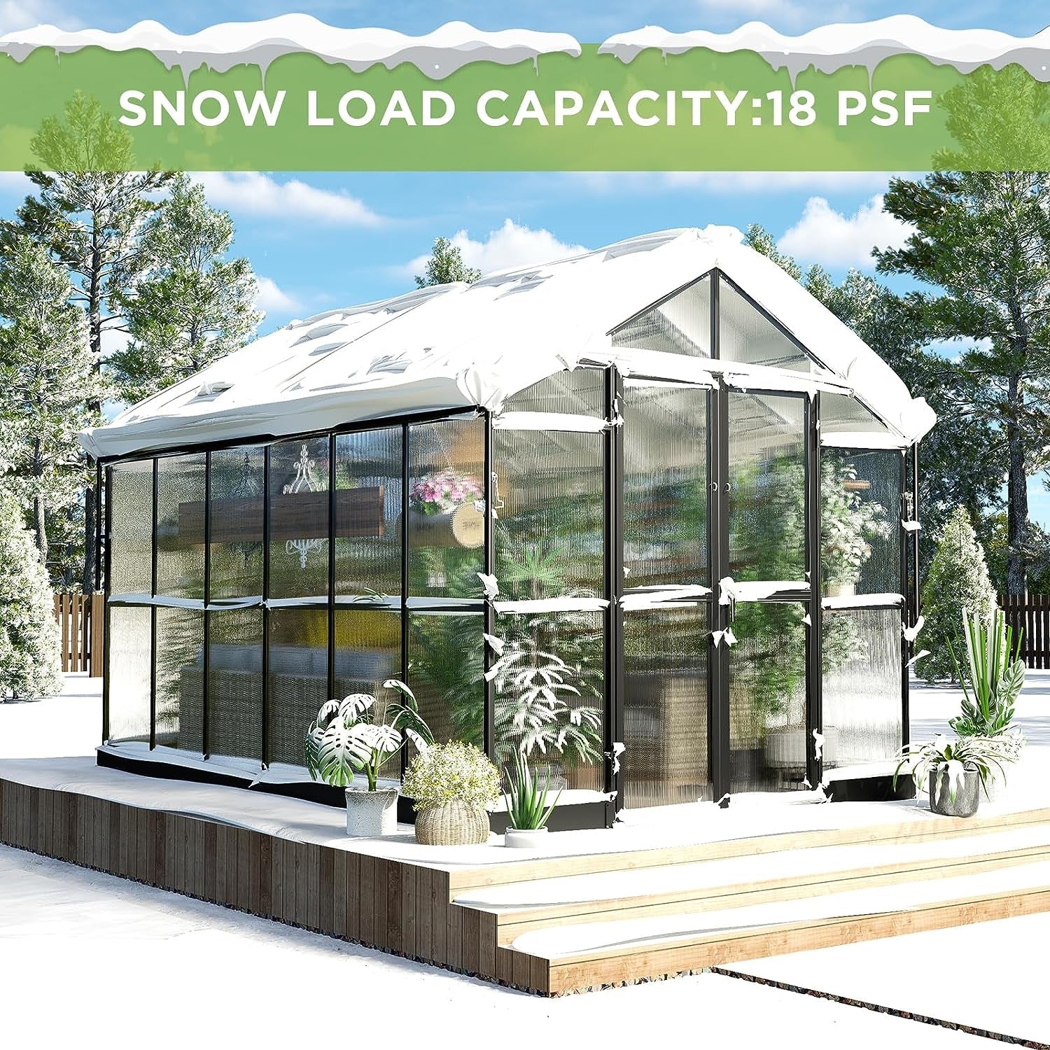 [08X12FT] Large Premium Outdoor Aluminum Polycarbonate Greenhouse With Double Swing Doors (SAK92641) - Image 6