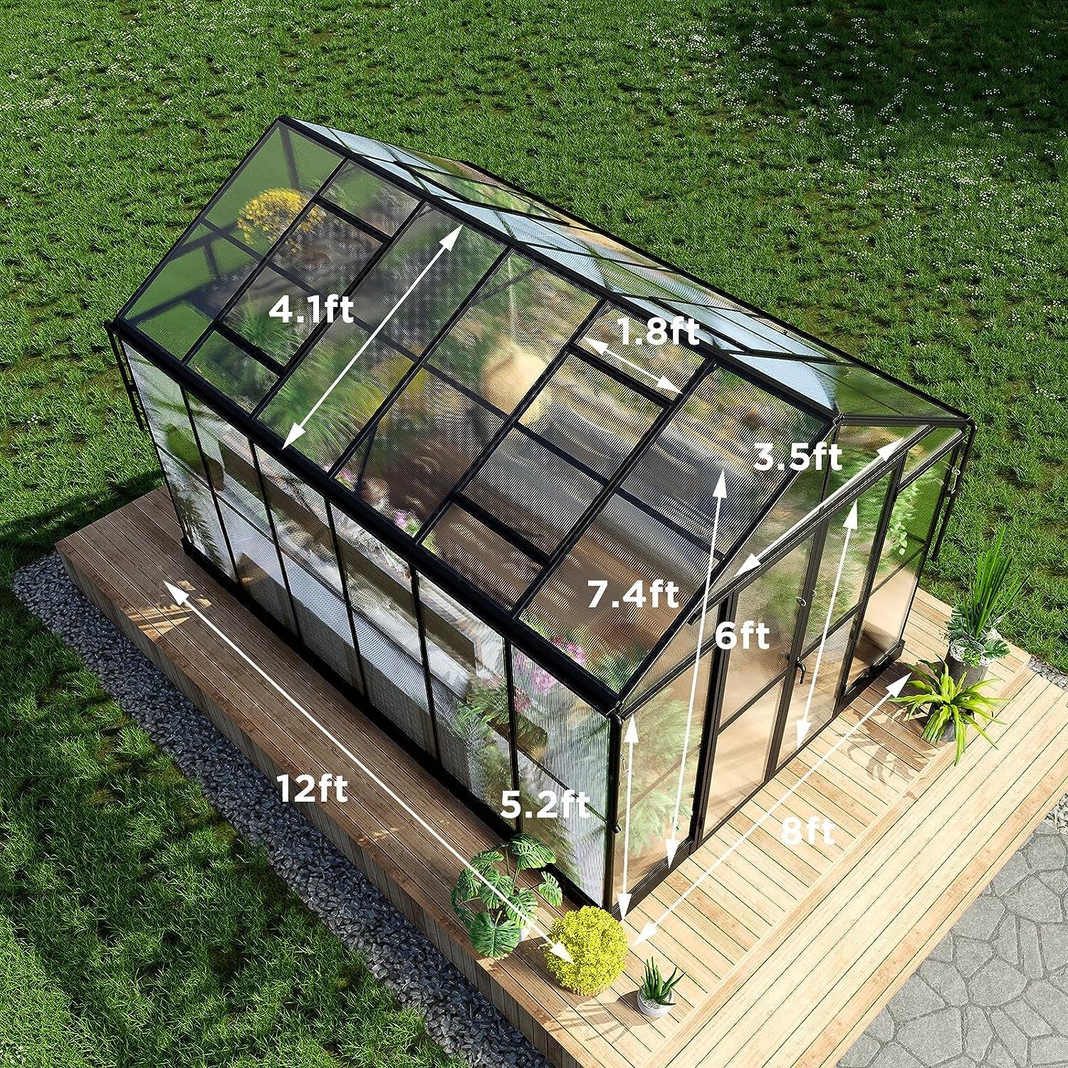 [08X12FT] Large Premium Outdoor Aluminum Polycarbonate Greenhouse With Double Swing Doors (SAK92641) - Image 7